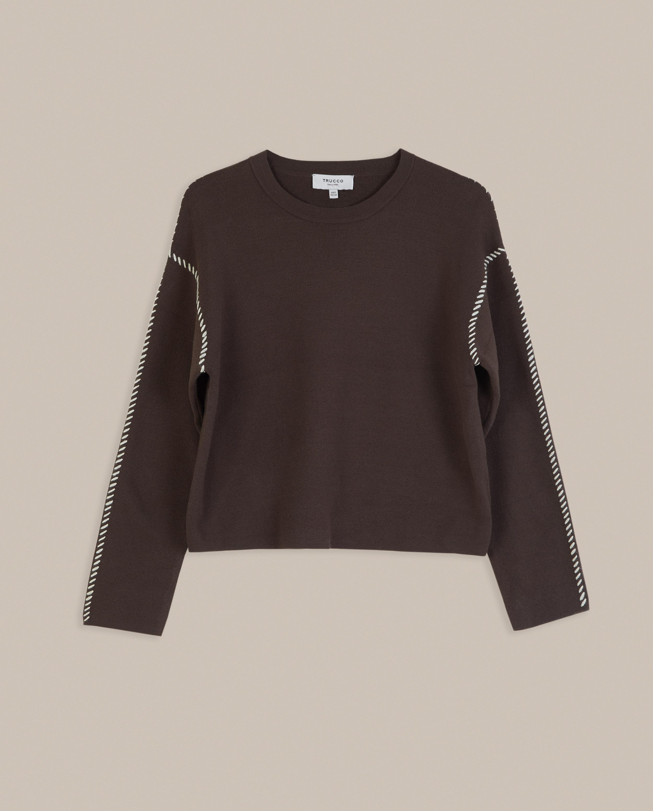 Jersey de mujer de punto con detalle de pespuntes - Trucco - Marrón chocolate Marrón chocolate-4