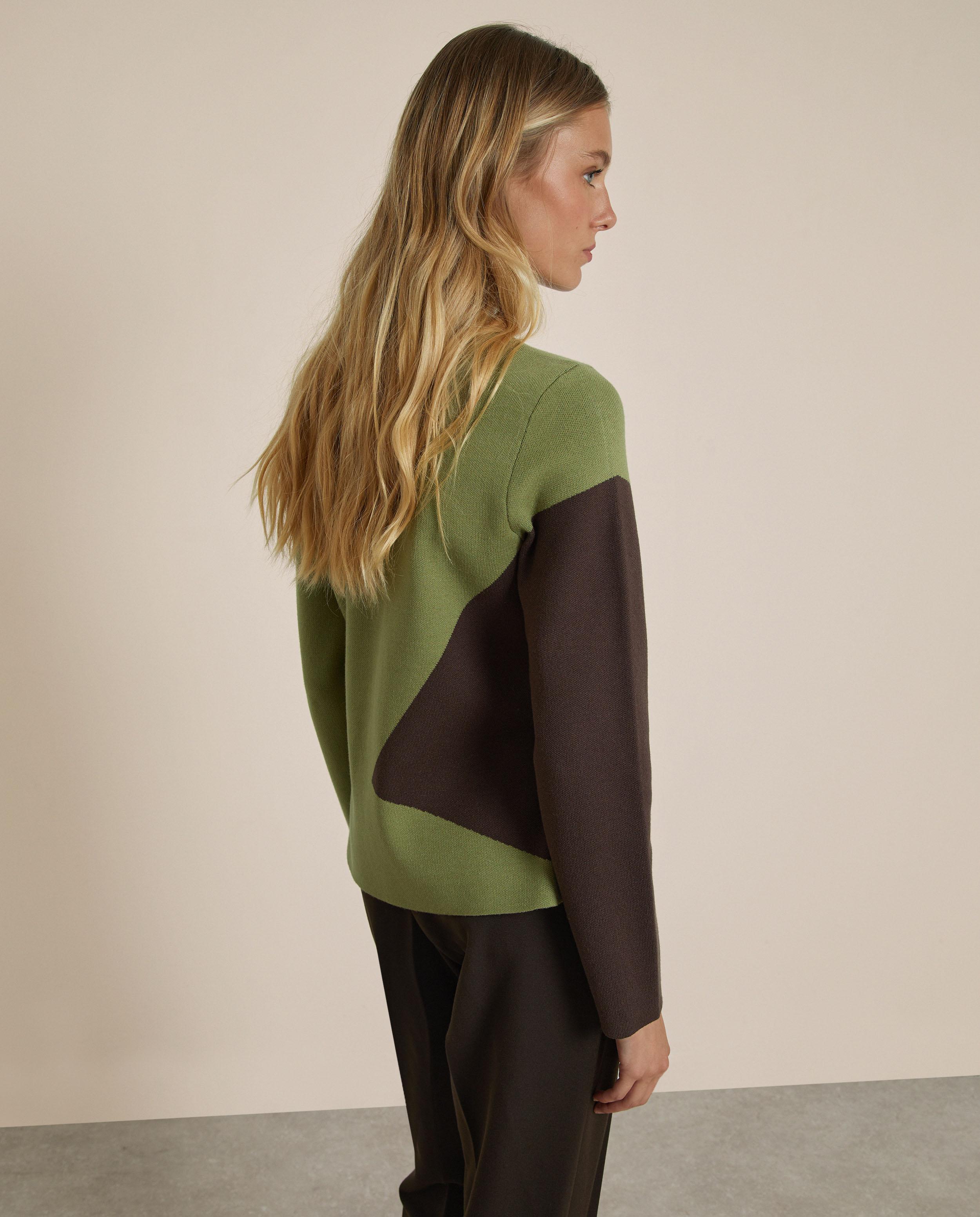 Jersey de mujer de punto con cuello perkins - Trucco - Verde-Marrón Verde-Marrón-2