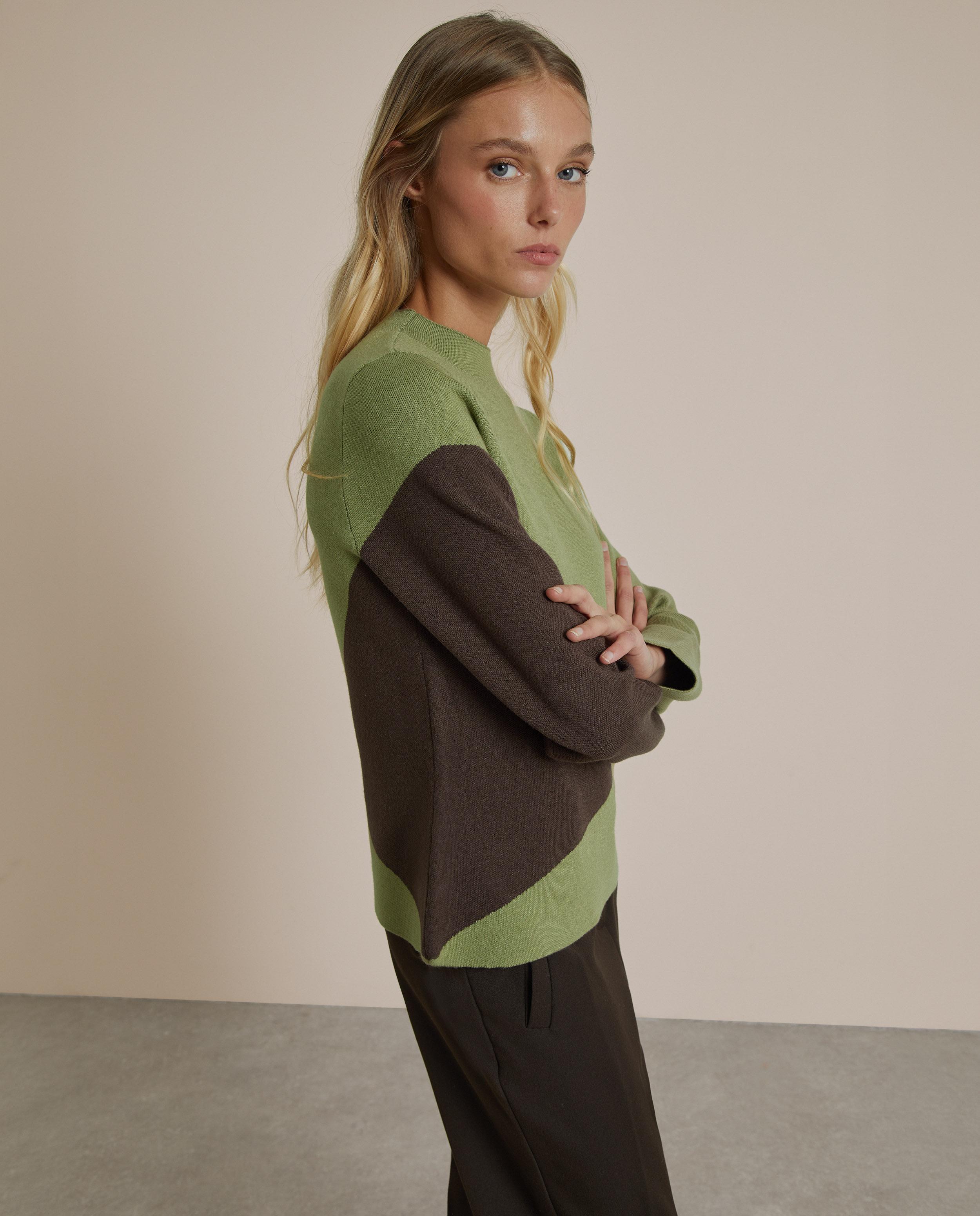 Jersey de mujer de punto con cuello perkins - Trucco - Verde-Marrón Verde-Marrón-3
