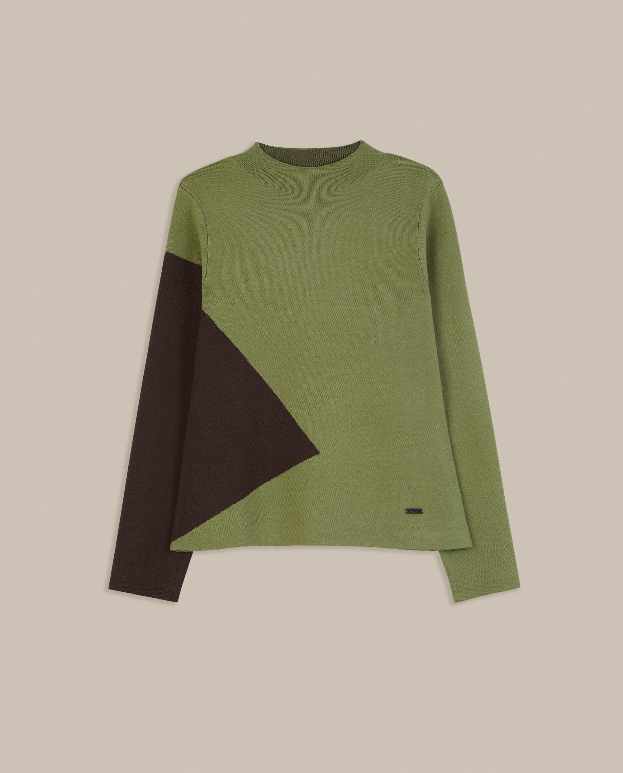 Jersey de mujer de punto con cuello perkins - Trucco - Verde-Marrón Verde-Marrón-4