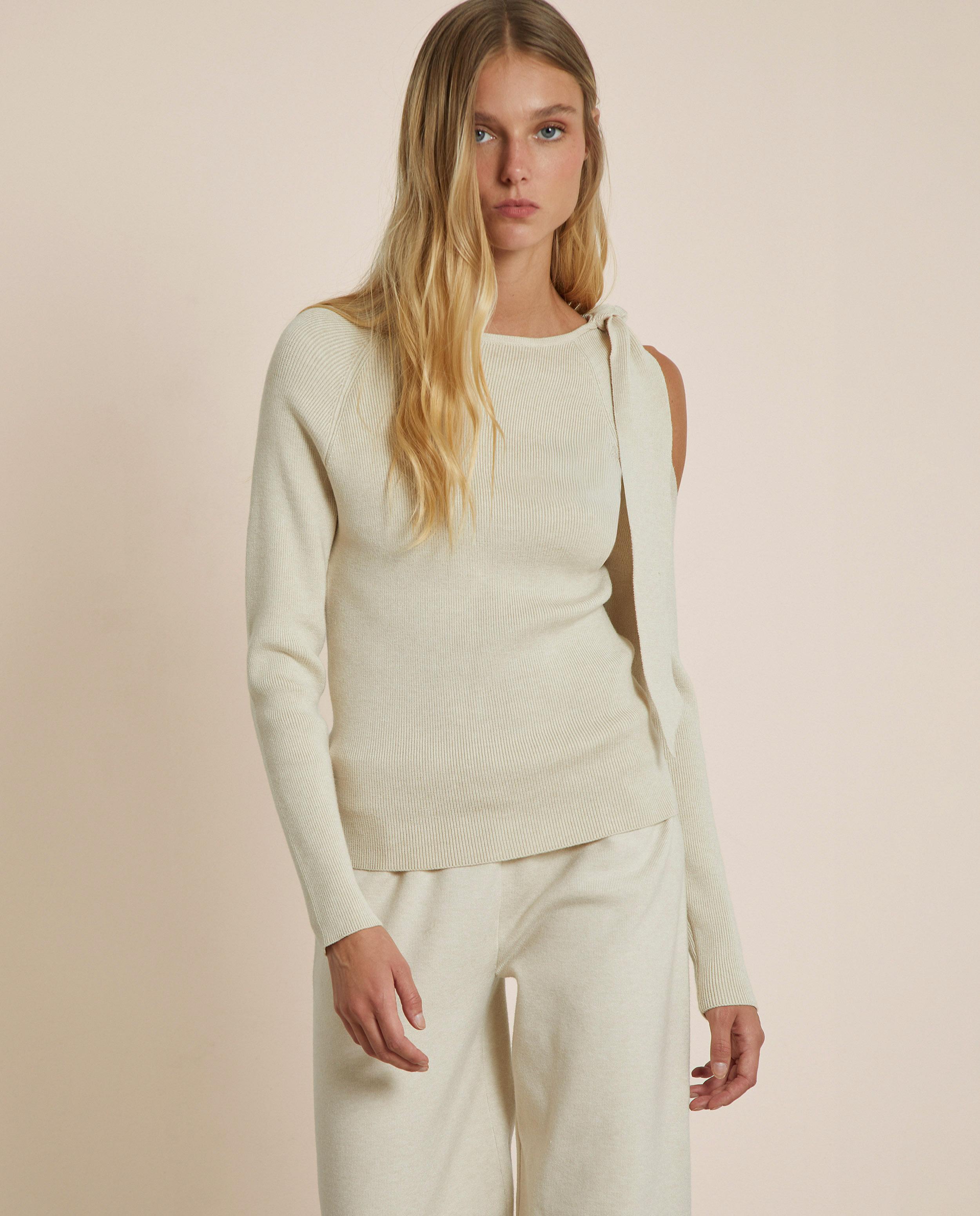 Jersey de mujer con lazo en el hombro y detalle cut out - Trucco - Beige Beige-1