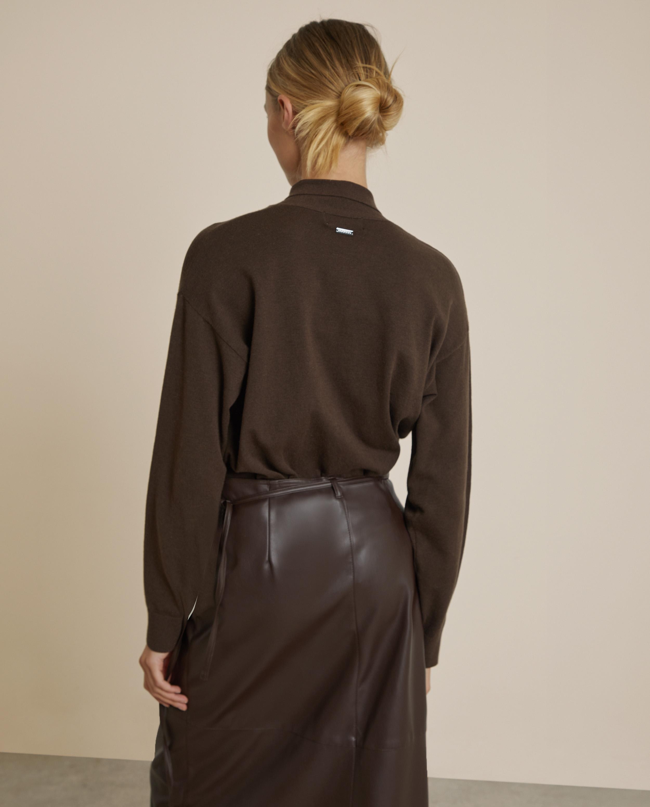 Jersey de mujer de punto con lazada en el cuello - Trucco - Marrón chocolate Marrón chocolate-3