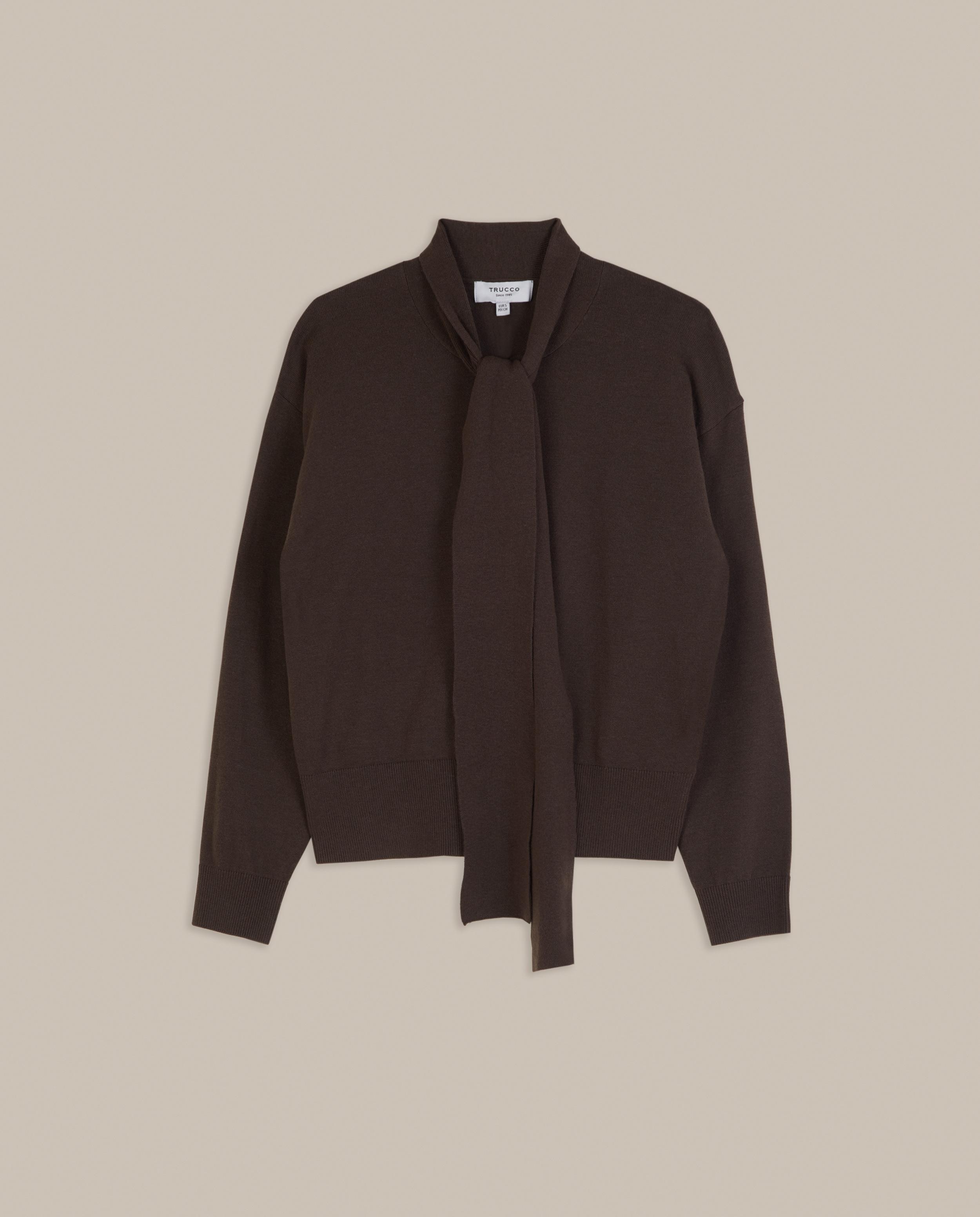 Jersey de mujer de punto con lazada en el cuello - Trucco - Marrón chocolate Marrón chocolate-4
