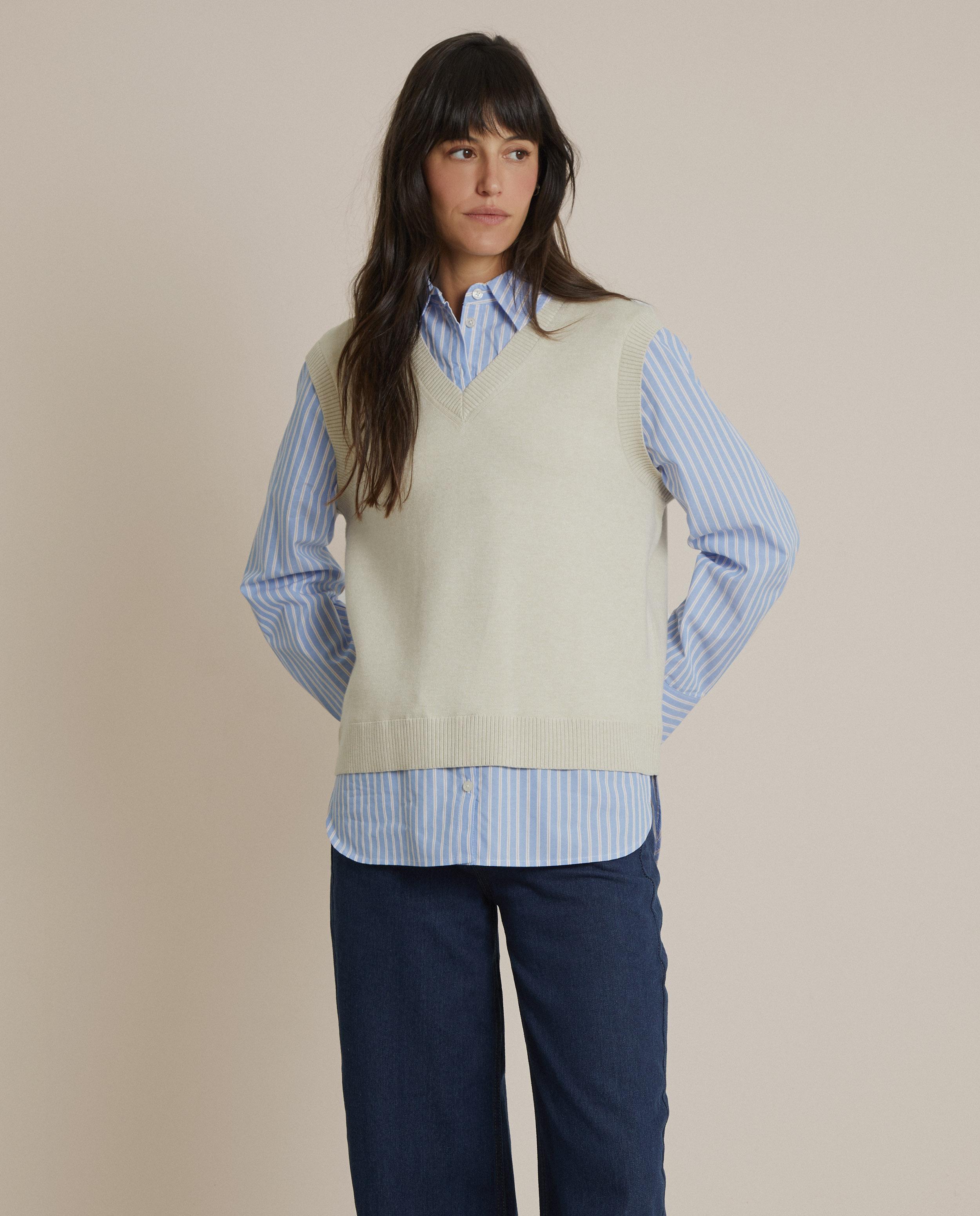 Camisa de mujer 100% algodón con chaleco superpuesto - Trucco - Azul claro Azul claro-1