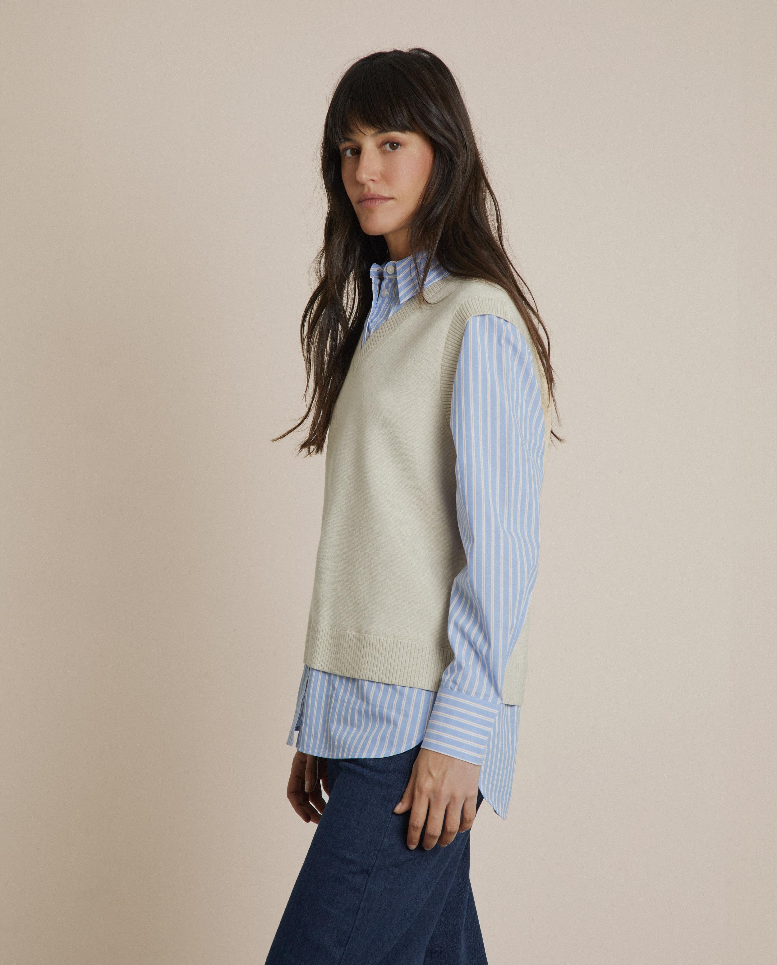 Camisa de mujer 100% algodón con chaleco superpuesto - Trucco - Azul claro Azul claro-2
