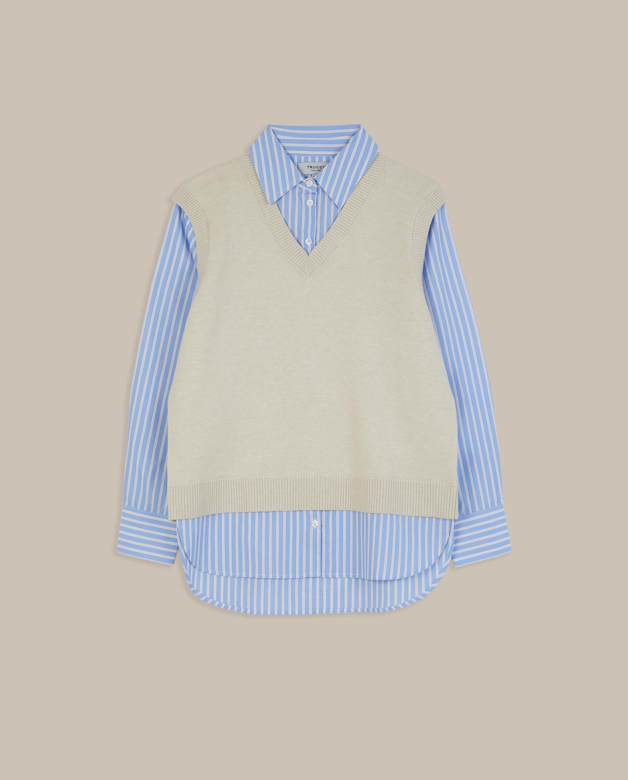 Camisa de mujer 100% algodón con chaleco superpuesto - Trucco - Azul claro Azul claro-4