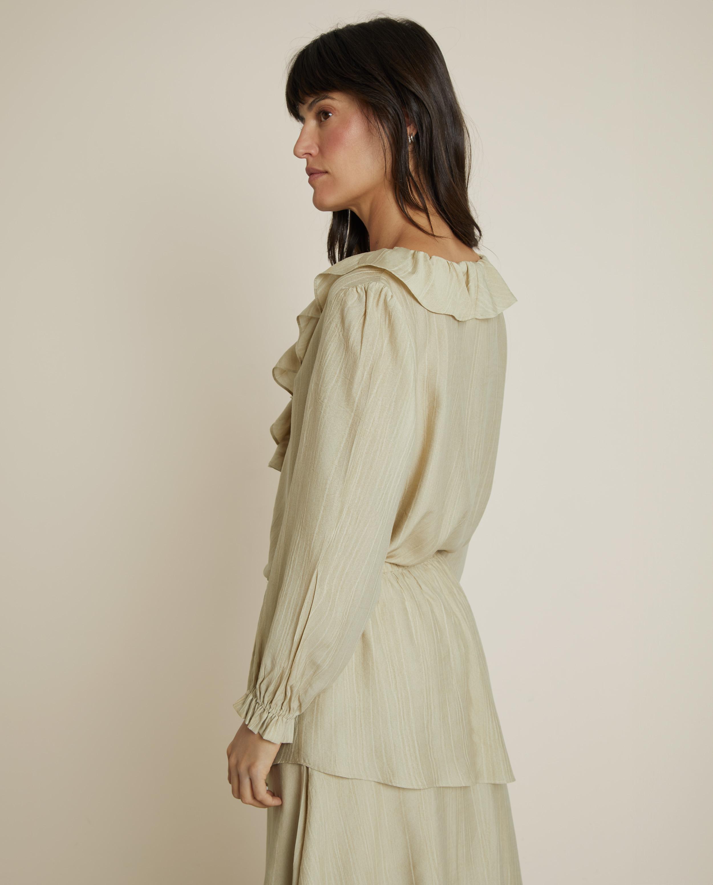 Blusa de mujer con volantes y cuello pico - Trucco - Beige Beige-3