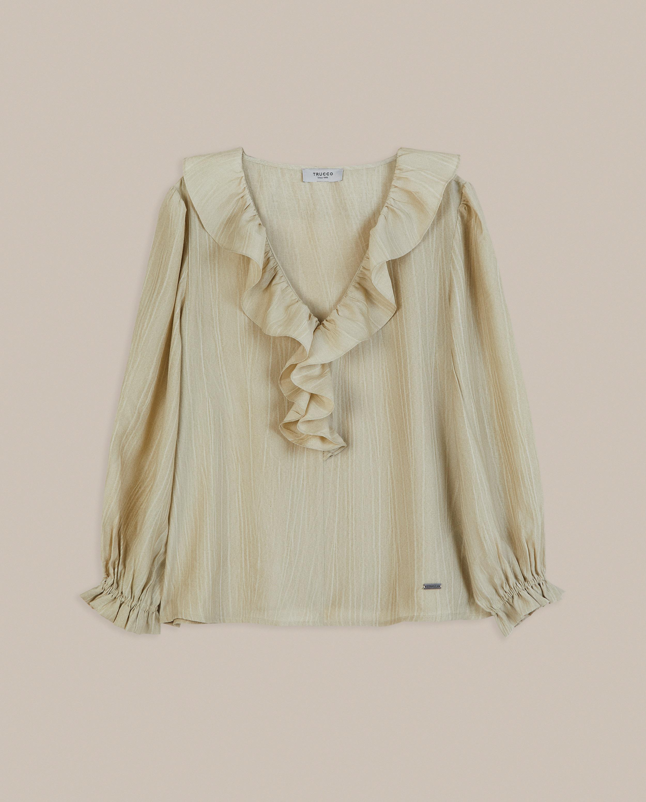 Blusa de mujer con volantes y cuello pico - Trucco - Beige Beige-4