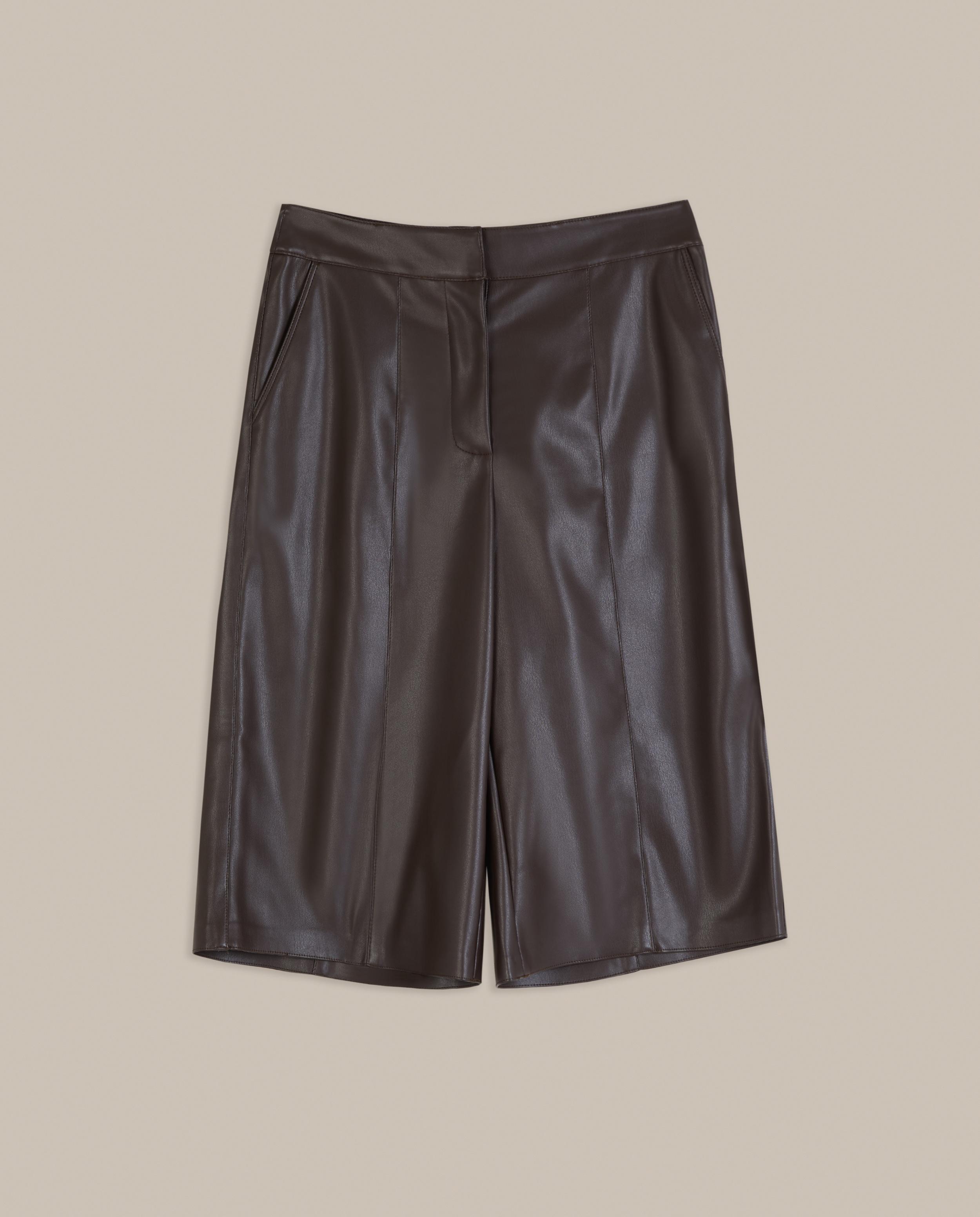 Bermudas de mujer efecto piel de tiro alto - Trucco - Marrón chocolate Marrón chocolate-4