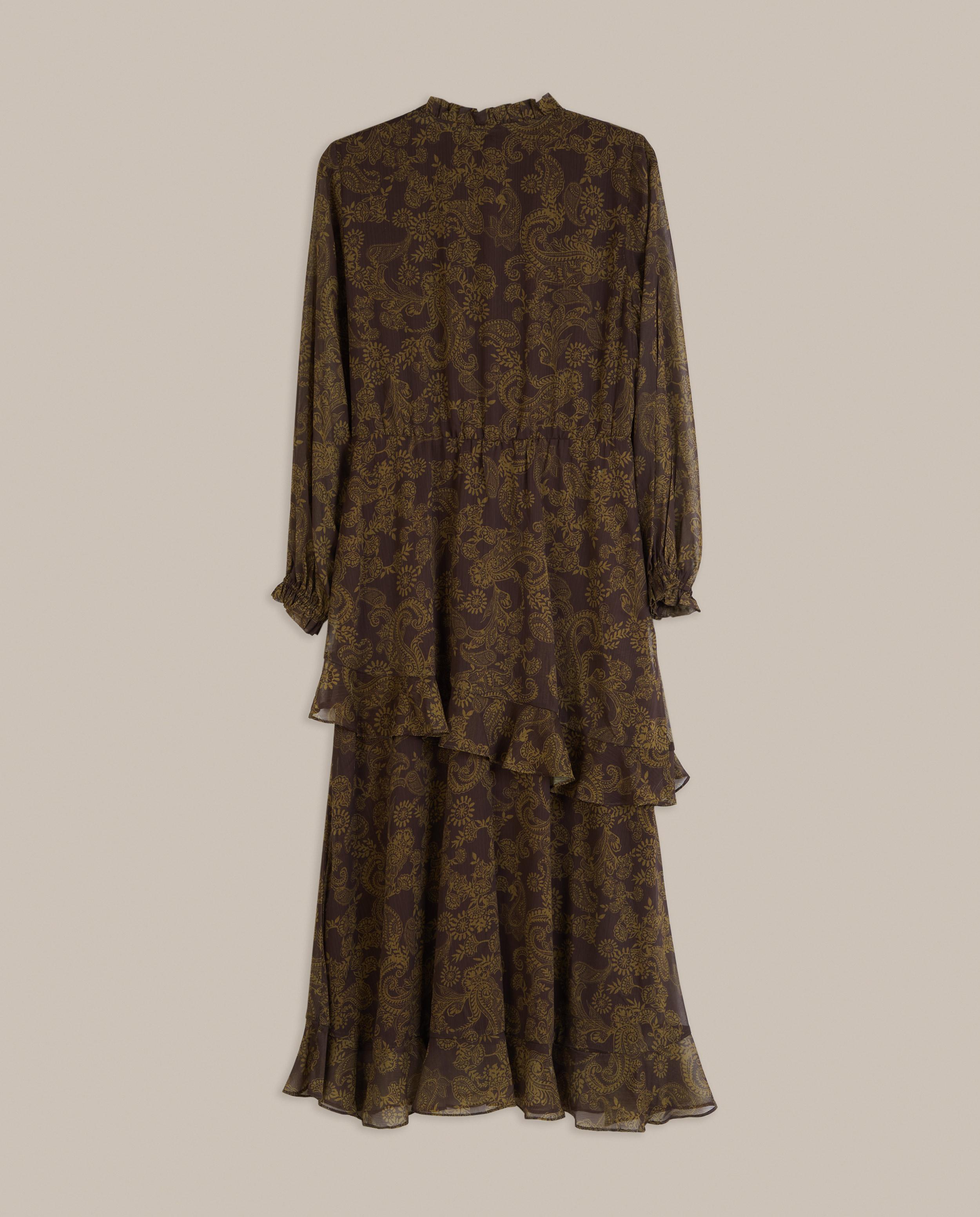 Vestido largo estampado con volantes - Trucco - Verde-Marrón Verde-Marrón-4