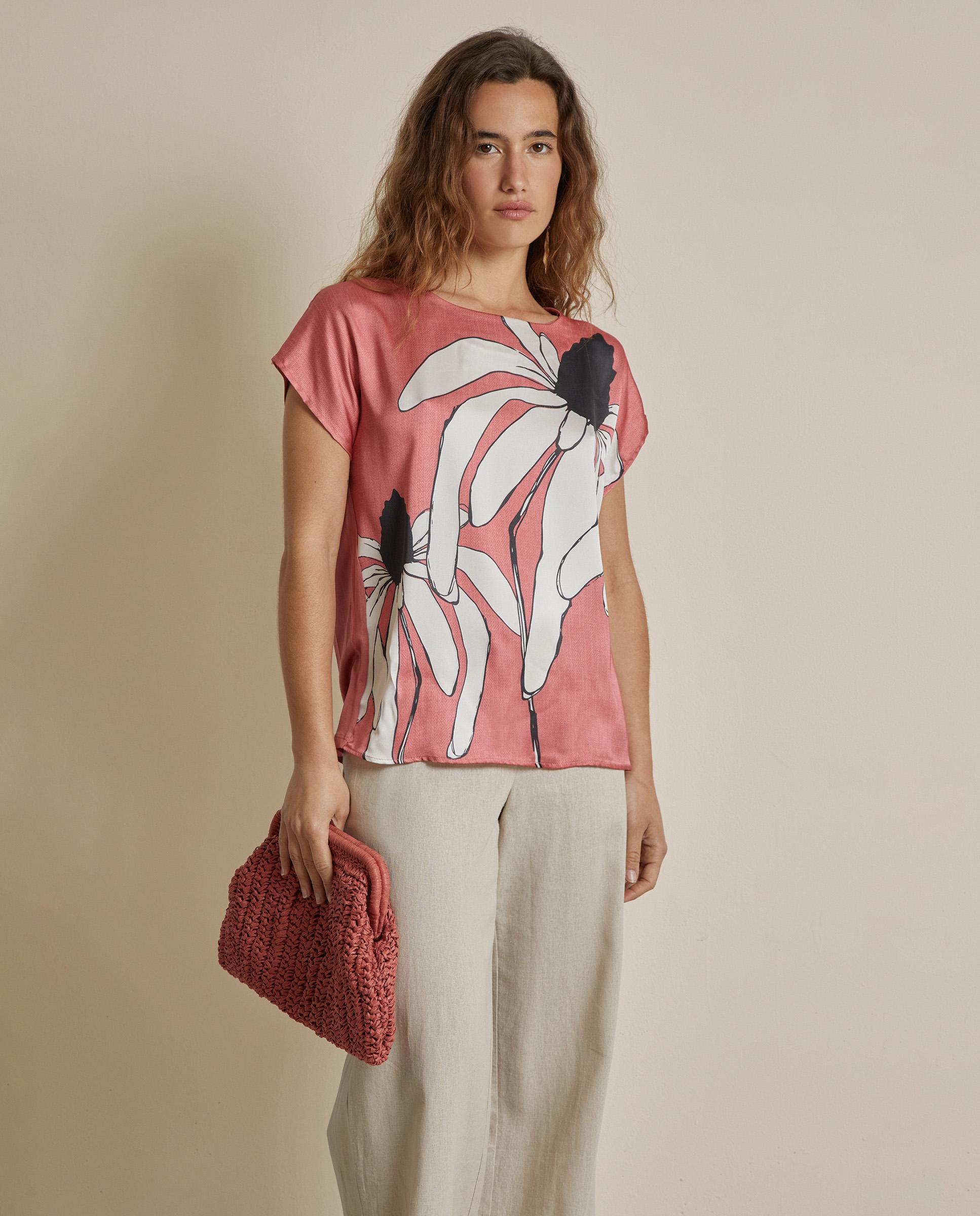 Trucco - Camiseta de mujer satinada con estampado floral.