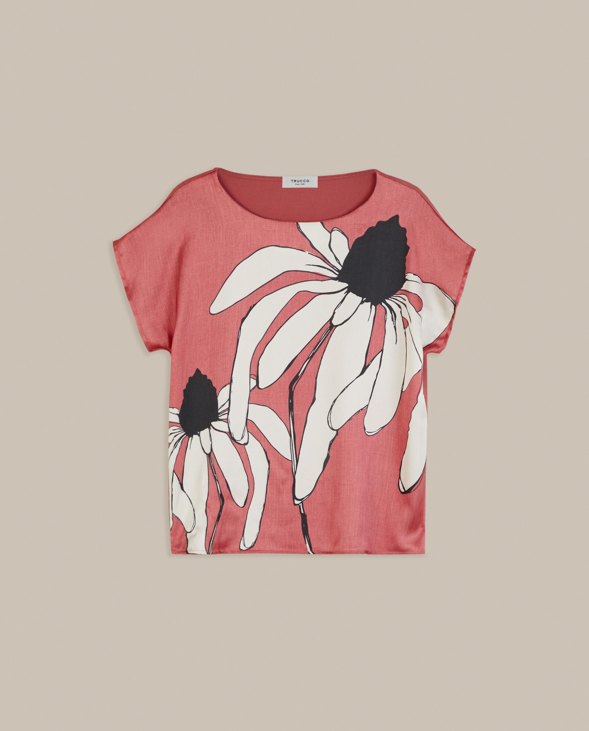 Camiseta de mujer satinada con estampado floral - Trucco - Salmón Salmón-4