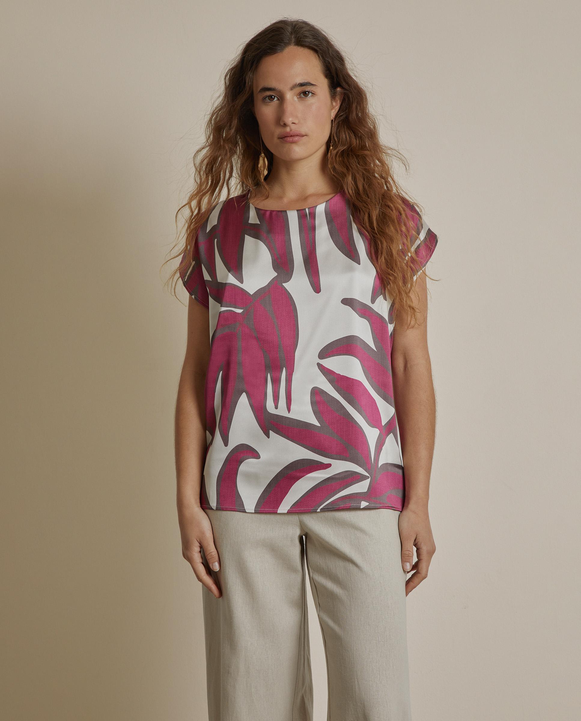 Camiseta de mujer satinada con estampado - Trucco - Rosa / Blanco Rosa / Blanco-1