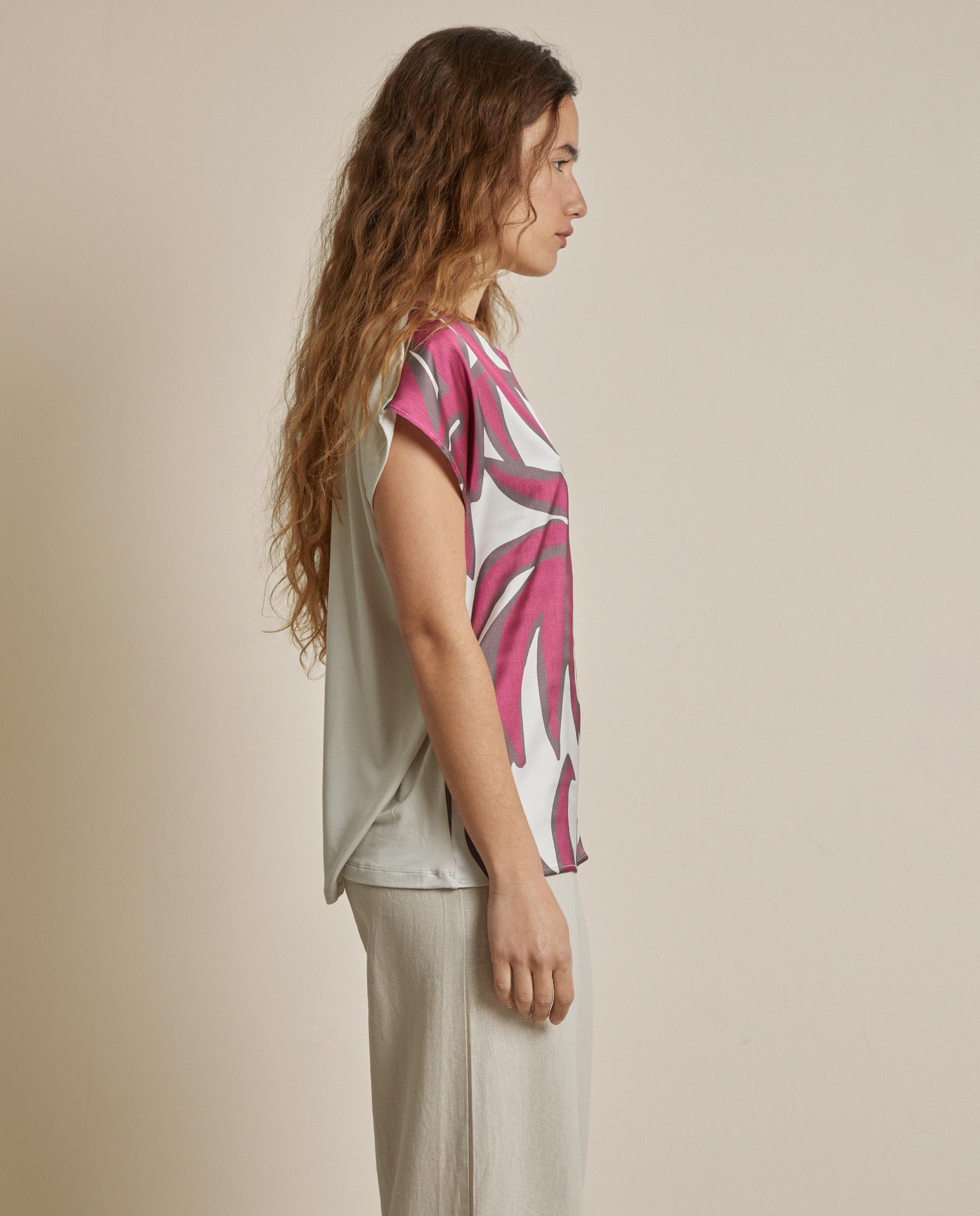Camiseta de mujer satinada con estampado - Trucco - Rosa / Blanco Rosa / Blanco-2