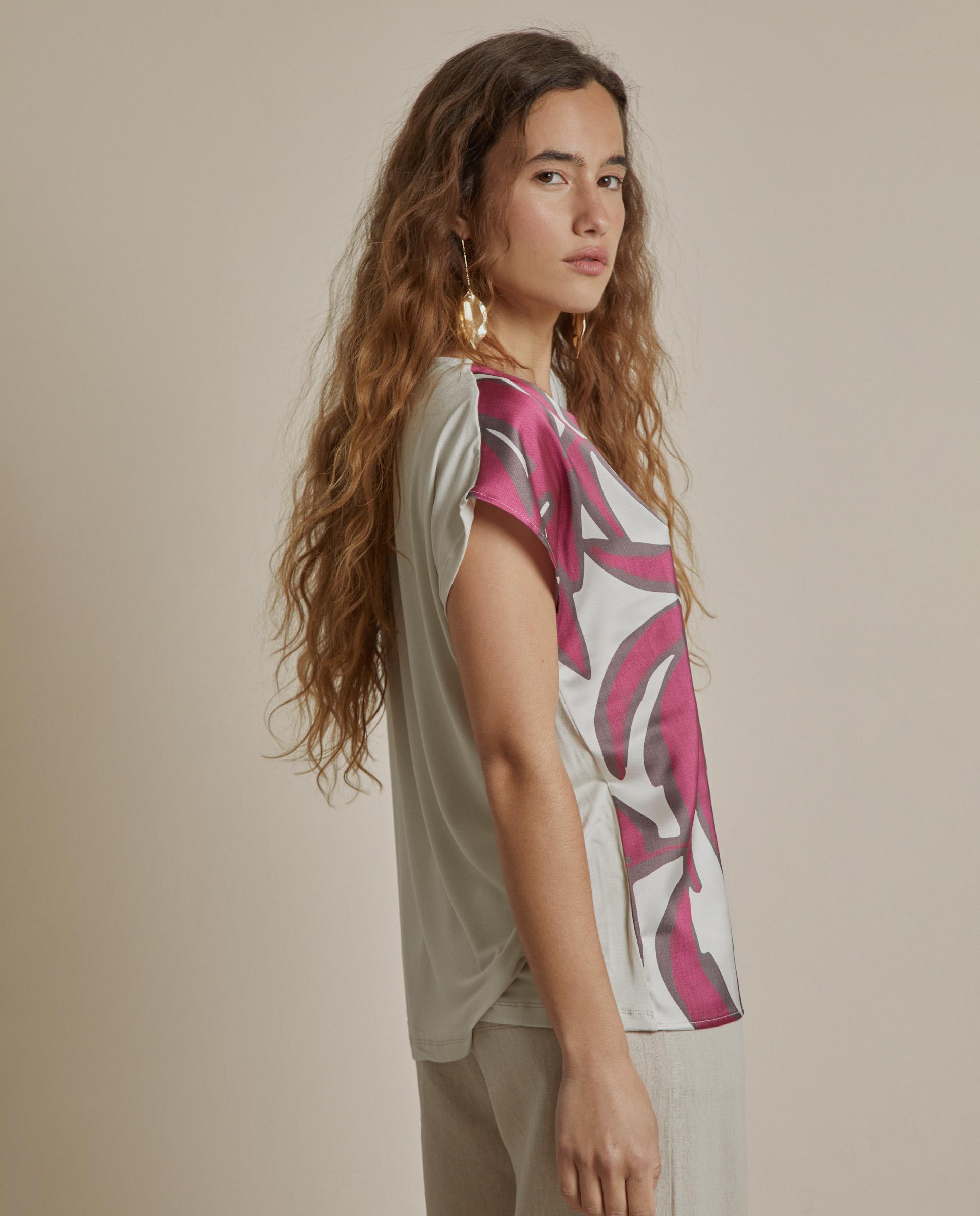 Camiseta de mujer satinada con estampado - Trucco - Rosa / Blanco Rosa / Blanco-3