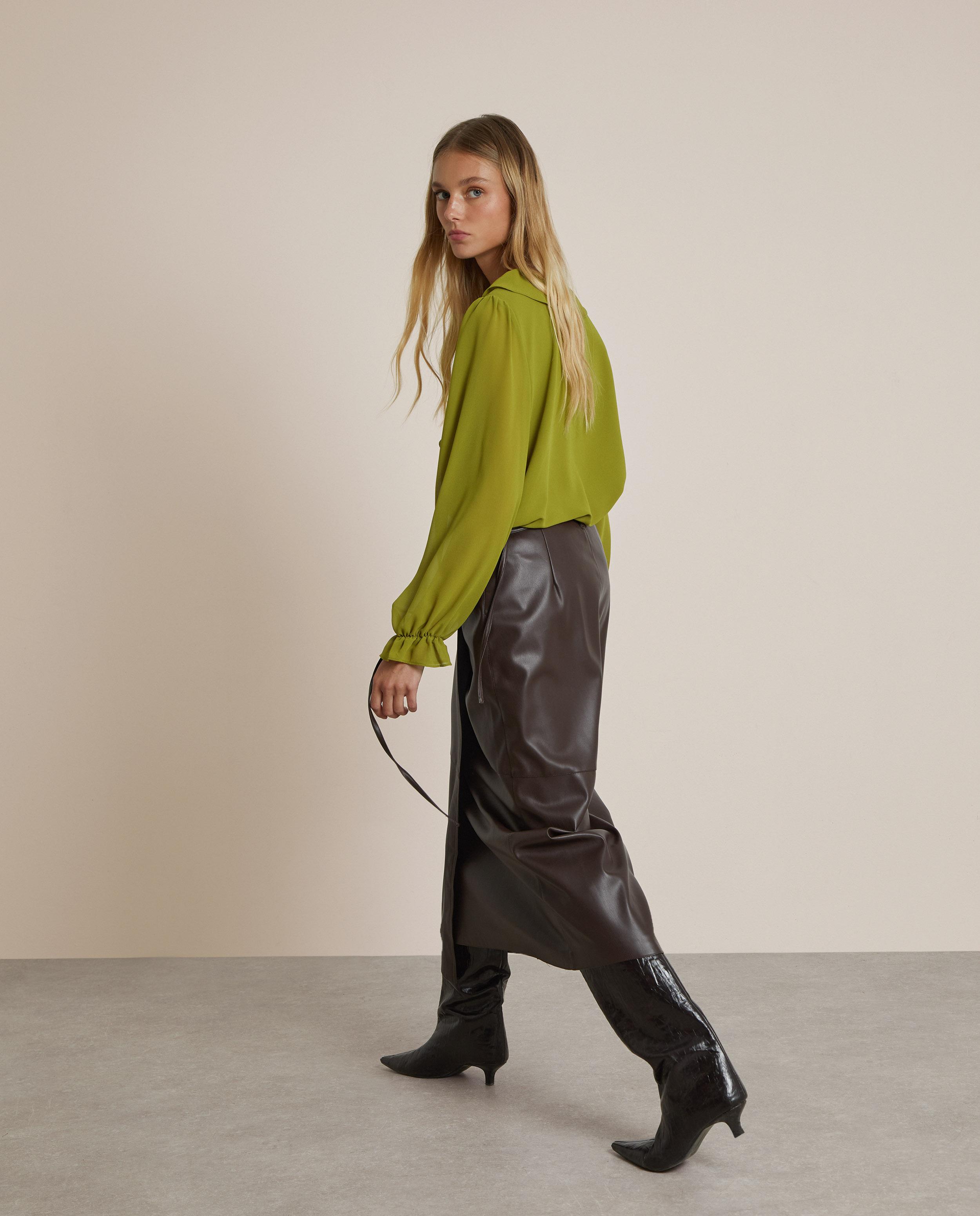 Blusa de mujer con volantes en el escote - Trucco - Pistacho Pistacho-2
