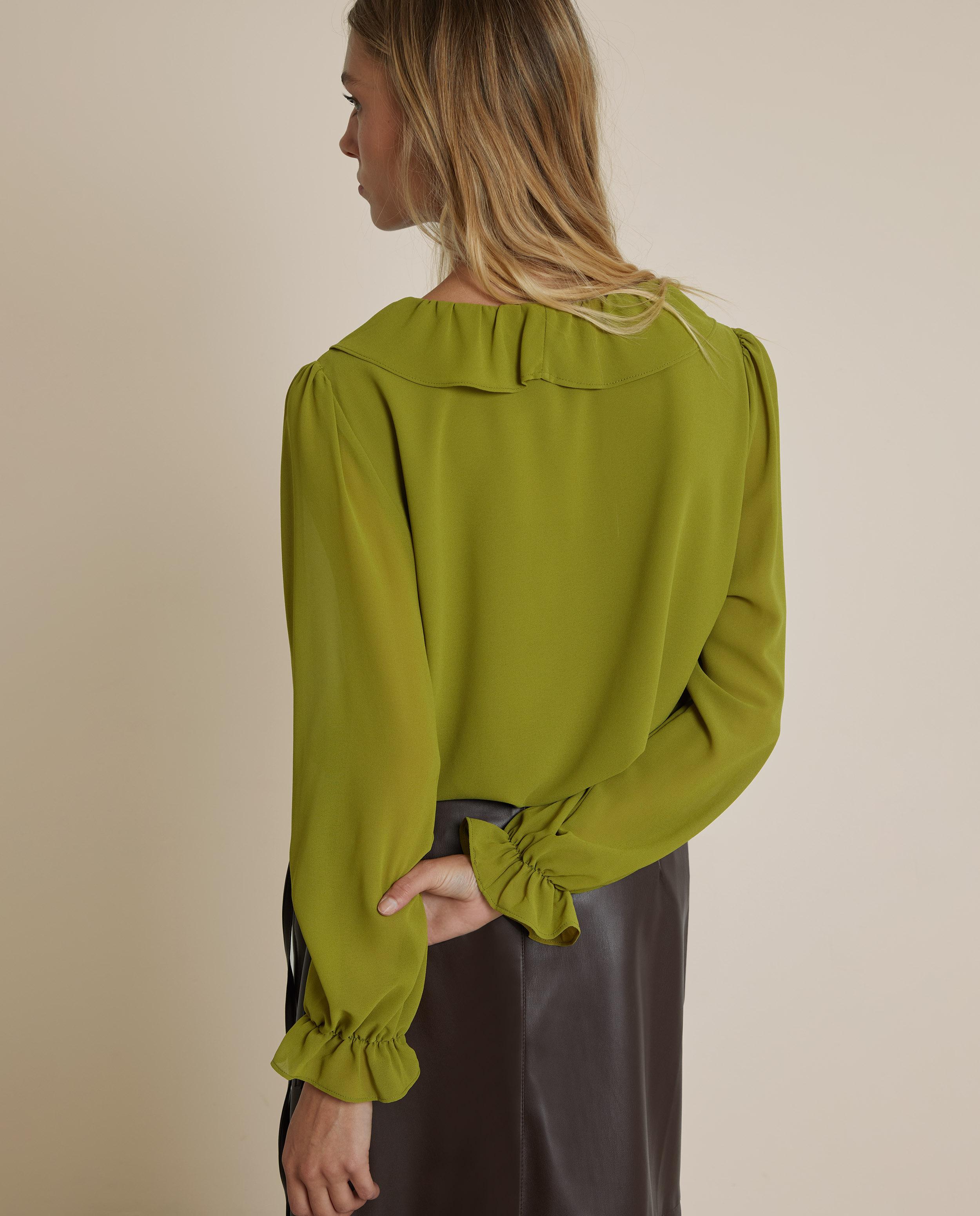 Blusa de mujer con volantes en el escote - Trucco - Pistacho Pistacho-3