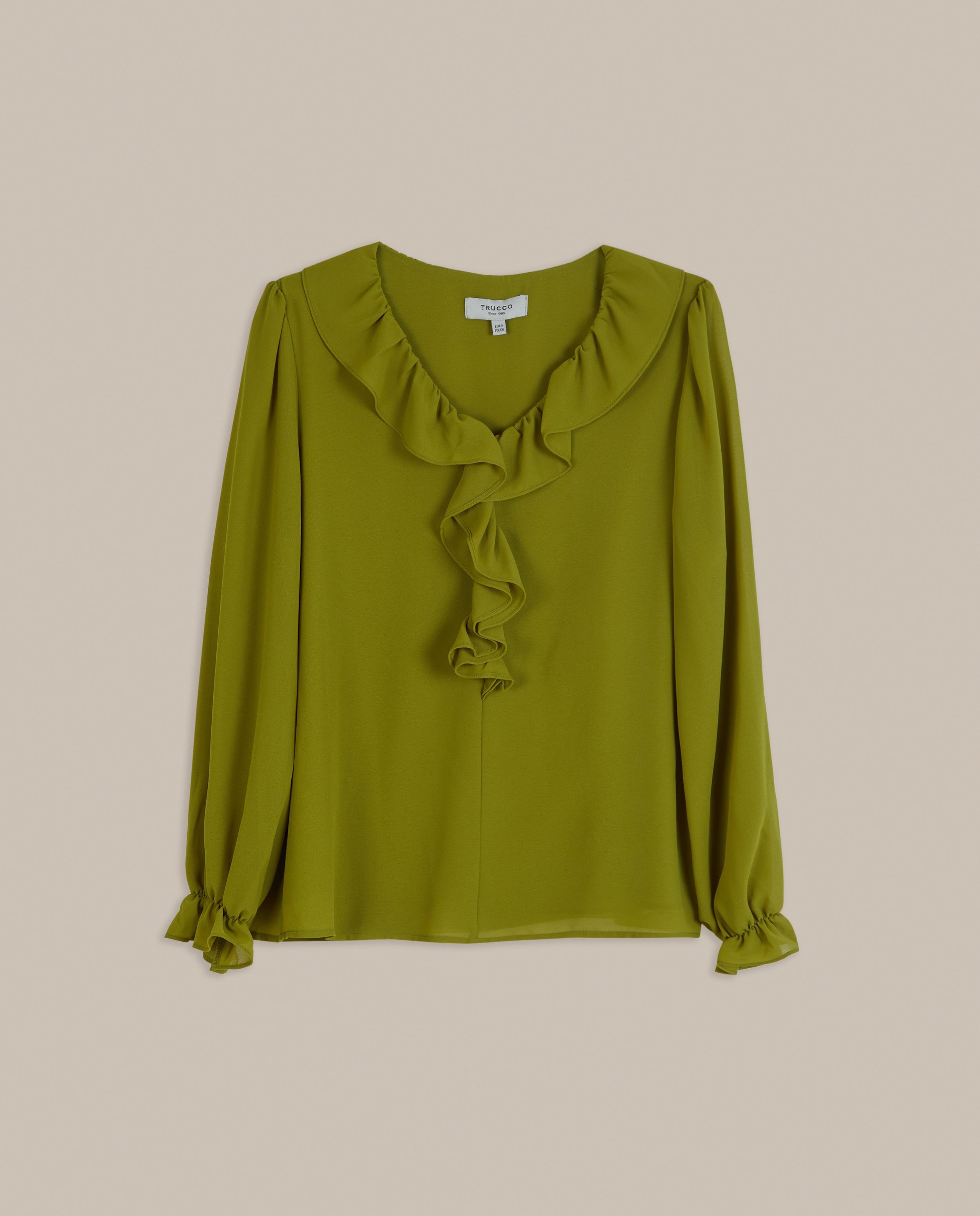 Blusa de mujer con volantes en el escote - Trucco - Pistacho Pistacho-4