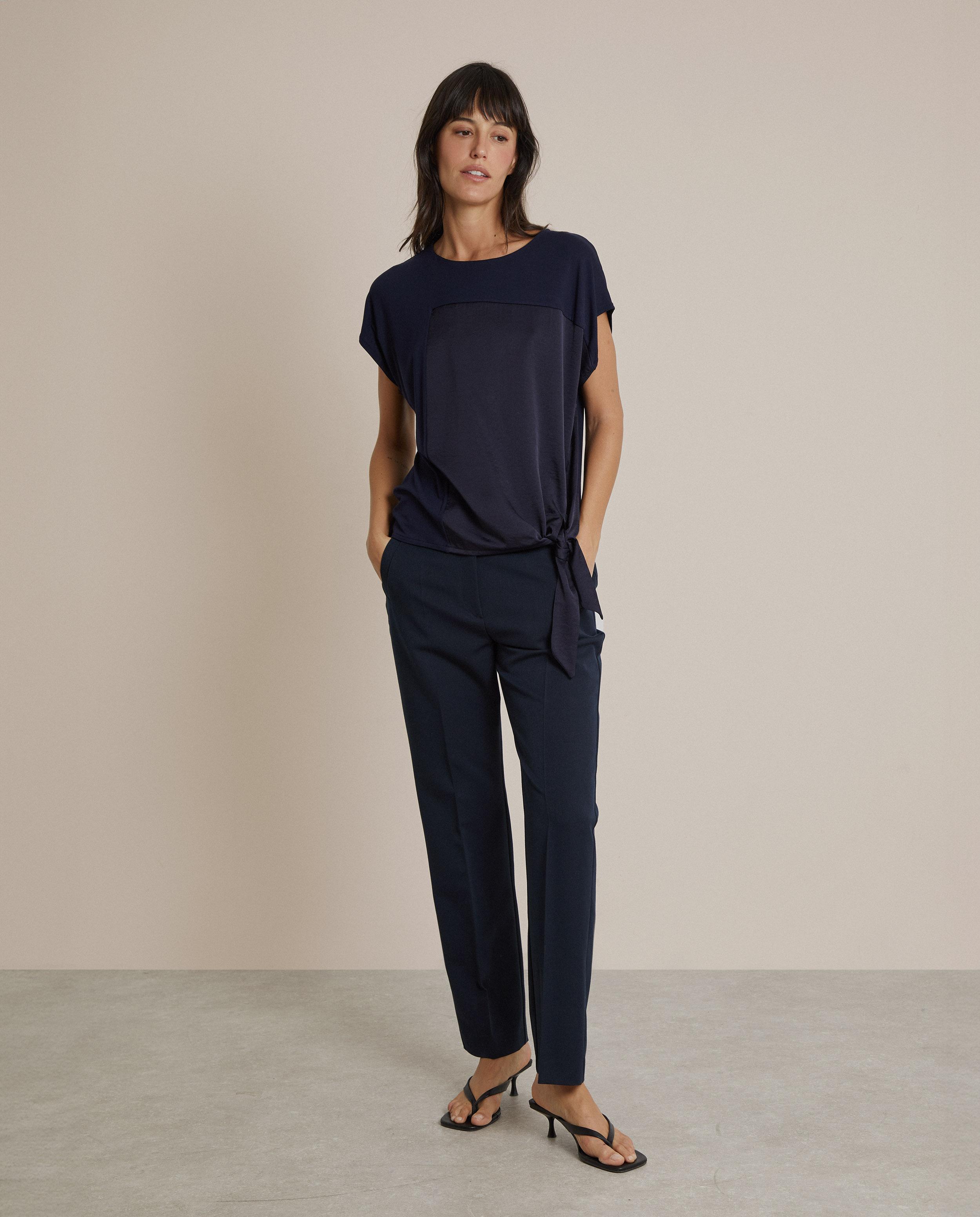 Imagen 0 de Pantalón recto de mujer de algodón con pinzas Azul marino