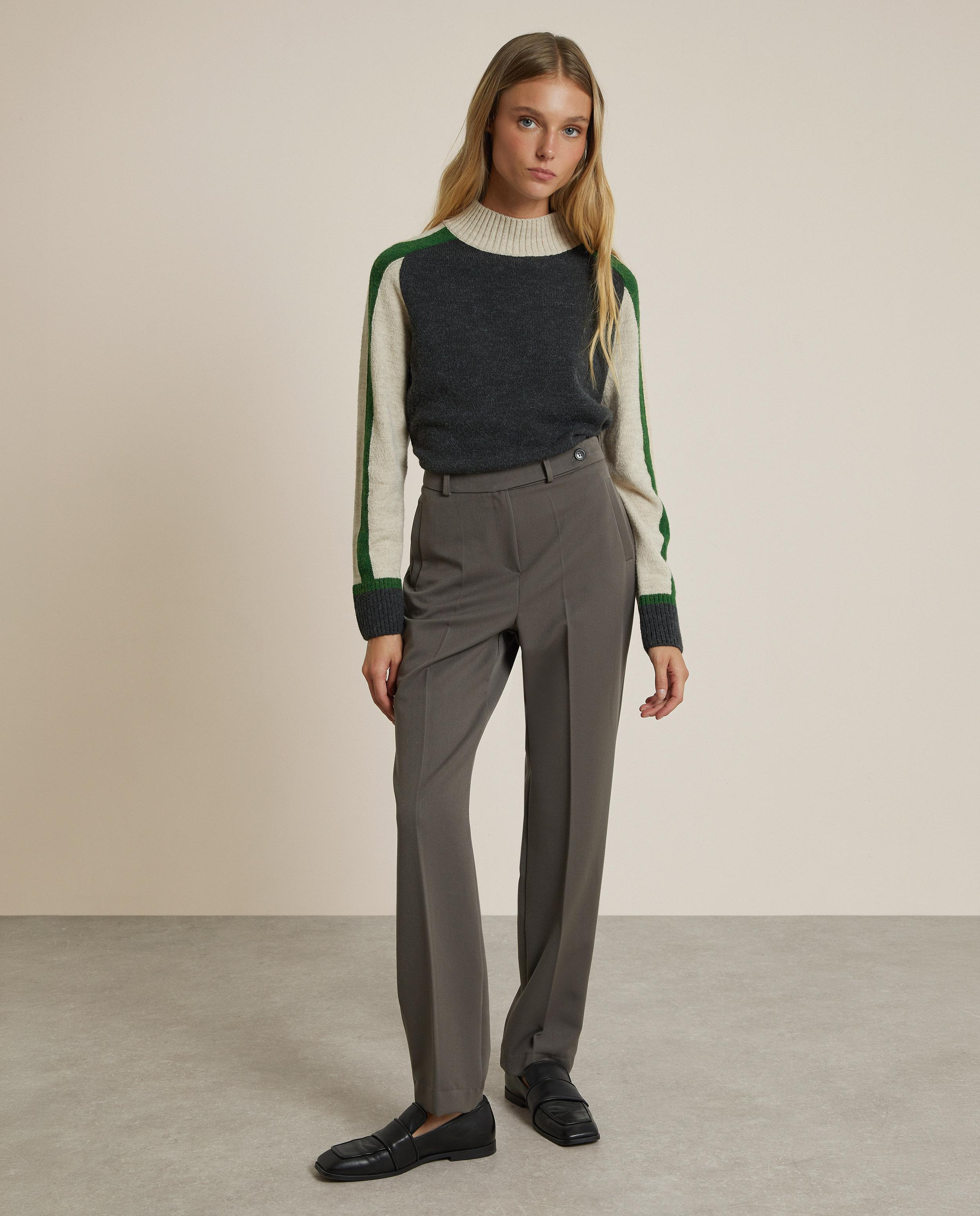 Pantalón recto de mujer con pinzas - Trucco - Gris oscuro Gris oscuro-1