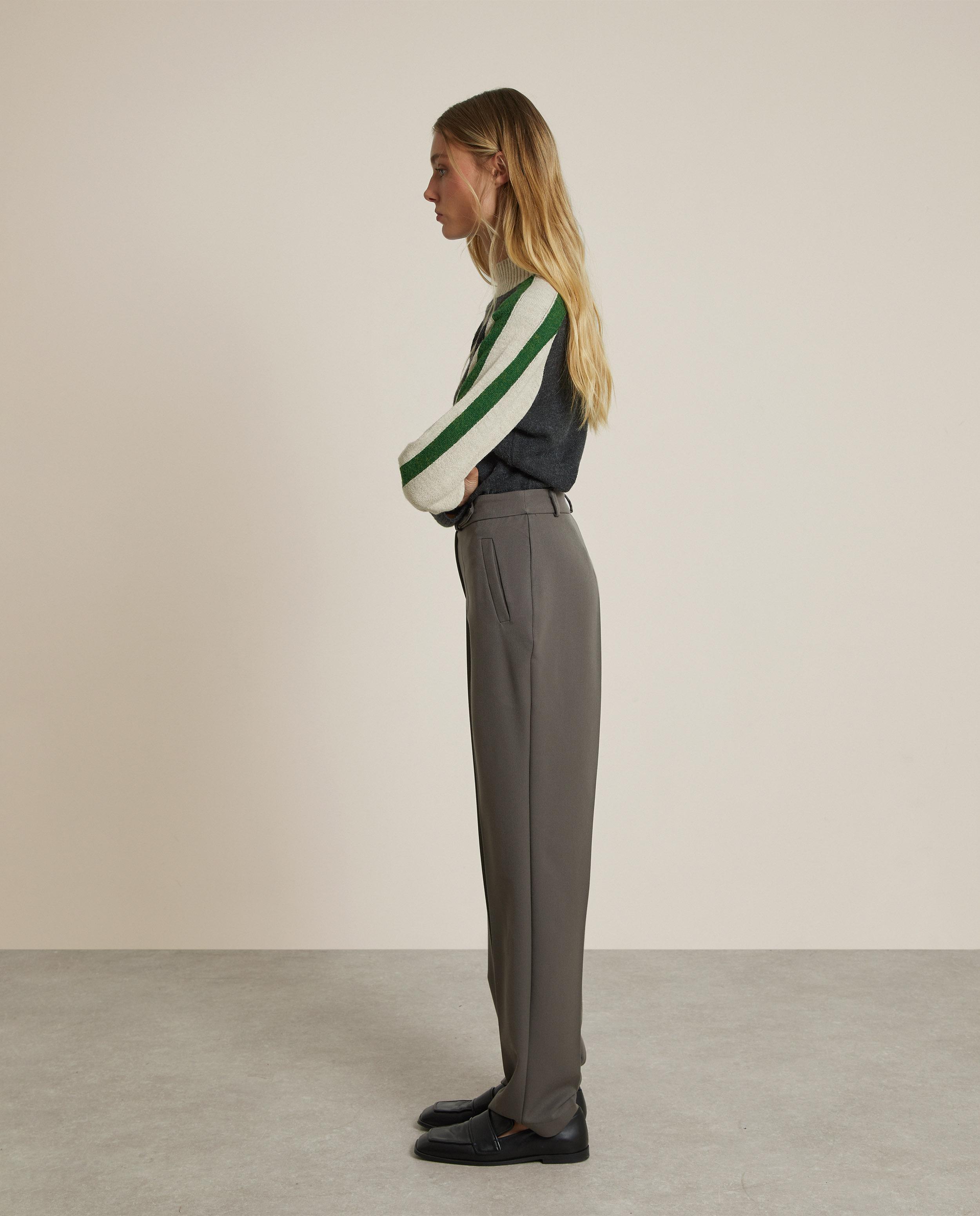 Pantalón recto de mujer con pinzas - Trucco - Gris oscuro Gris oscuro-2