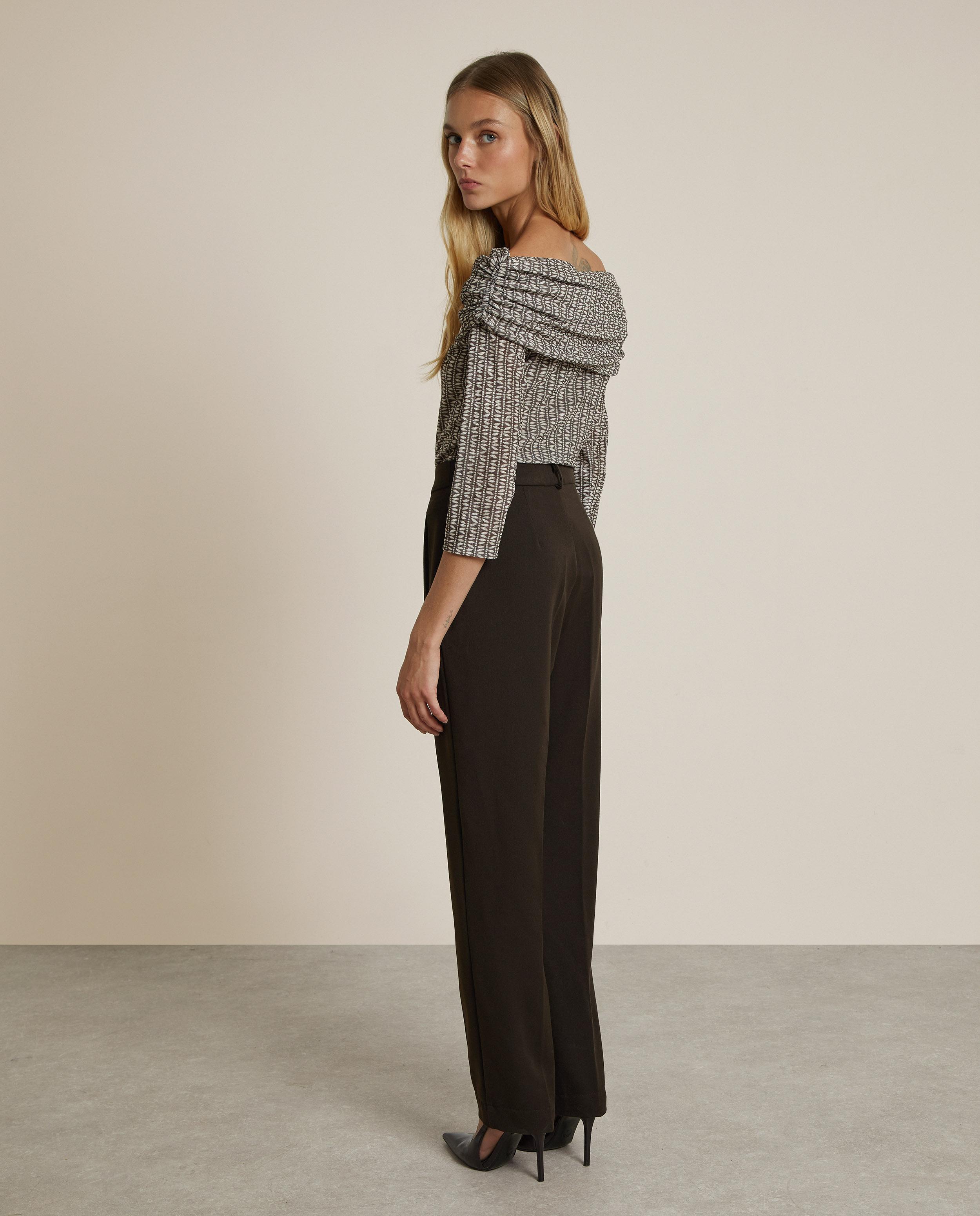 Pantalón recto de mujer con pinzas - Trucco - Marrón chocolate Marrón chocolate-3