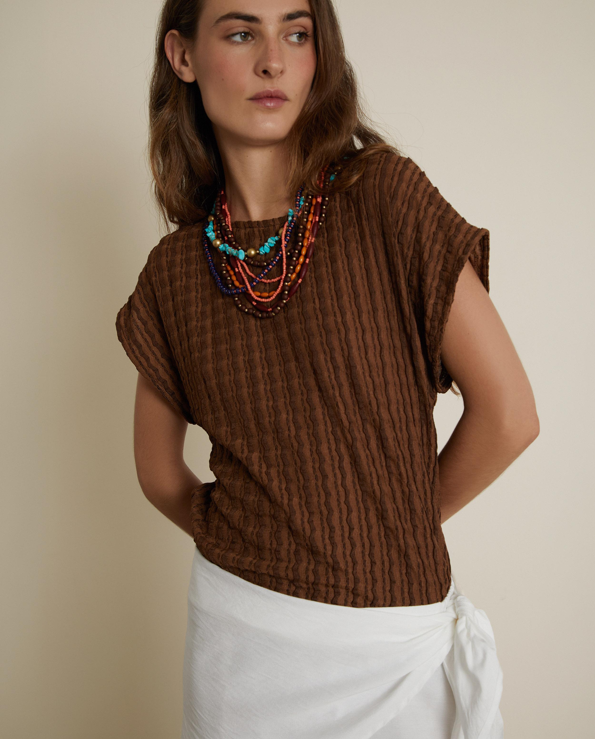 Camiseta de mujer con textura y corte recto - Trucco - Avellana Avellana-1