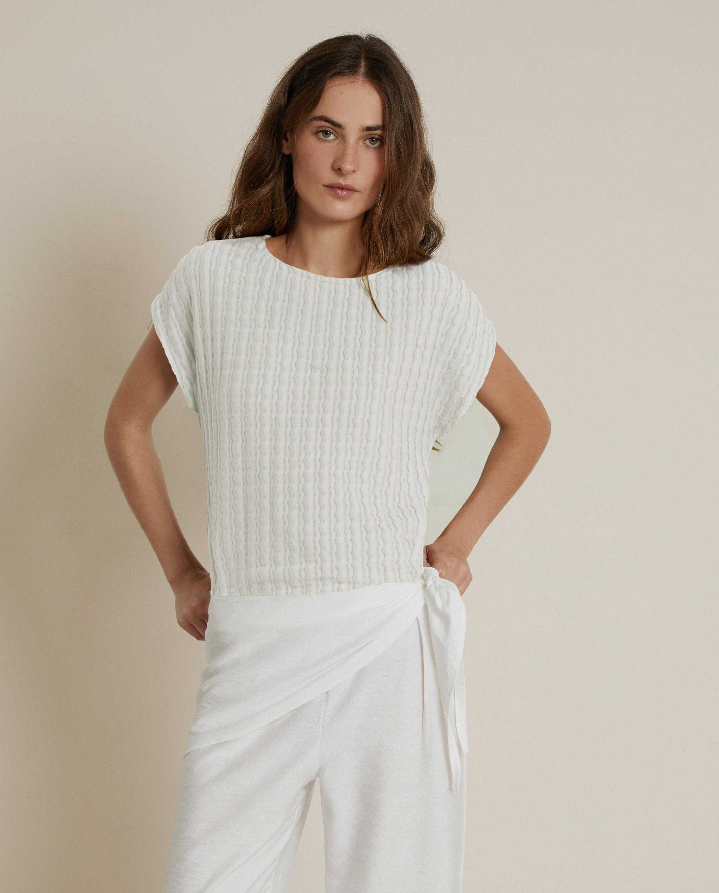 Camiseta de mujer con textura y corte recto - Trucco - Blanco Blanco-1