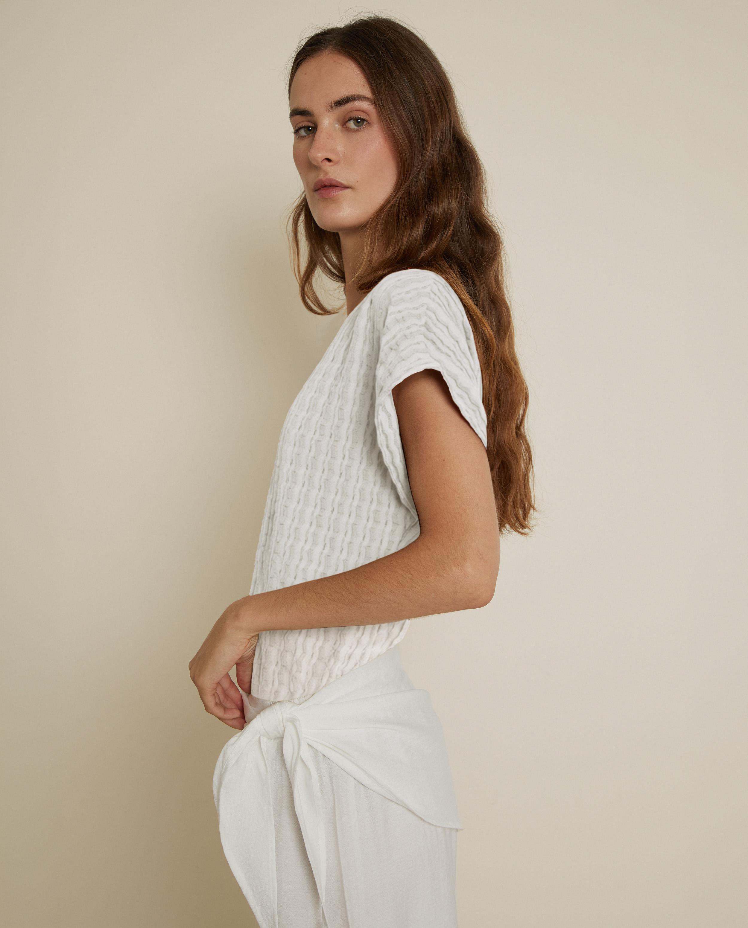 Camiseta de mujer con textura y corte recto - Trucco - Blanco Blanco-2