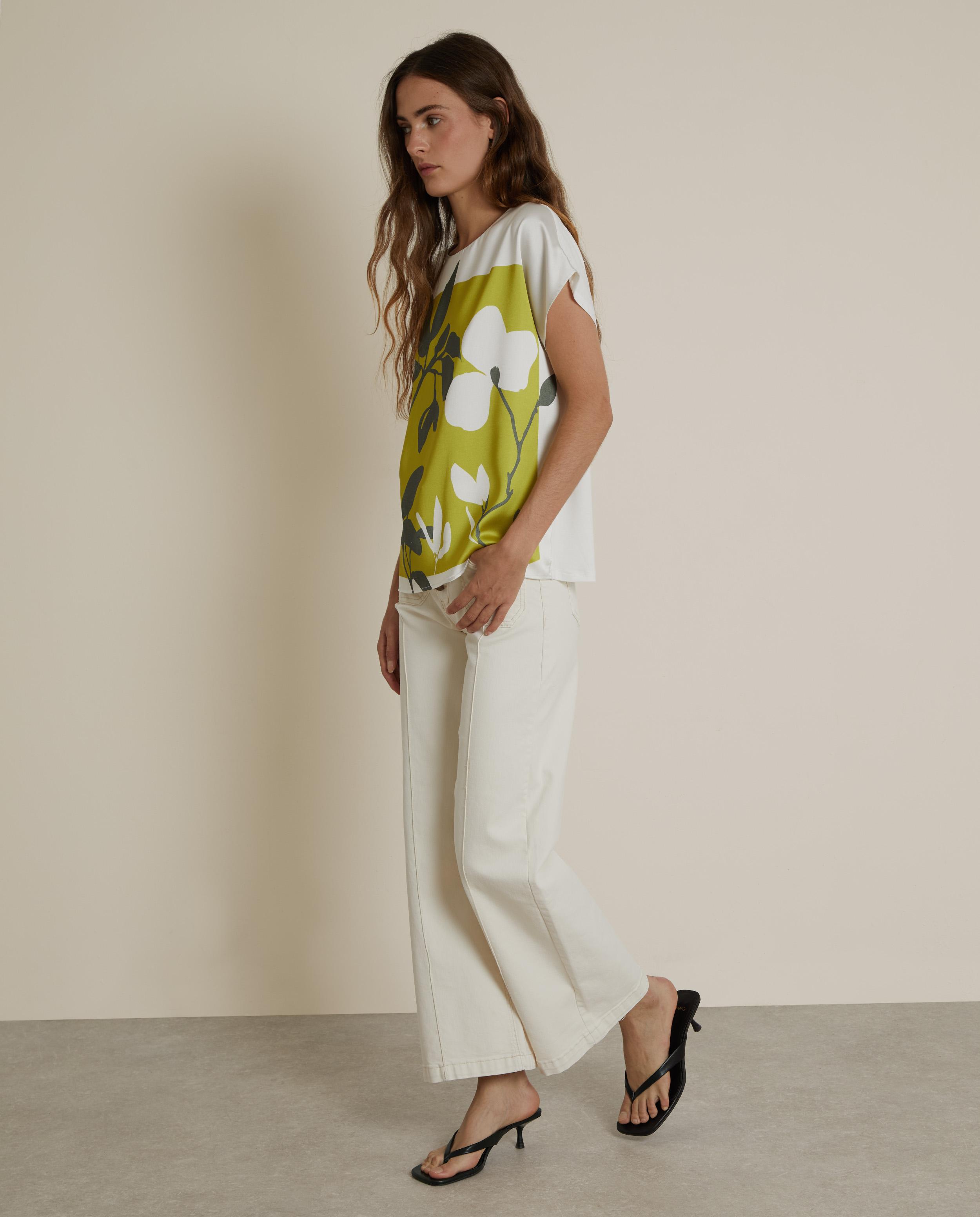 Camiseta de mujer satina con estampado floral - Trucco - Blanco / Pistacho Blanco / Pistacho-3