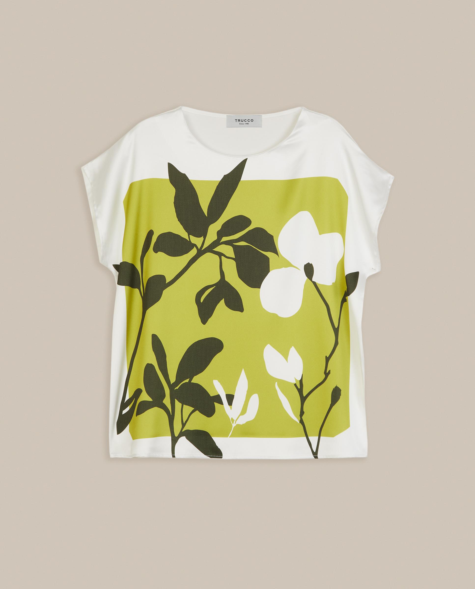 Camiseta de mujer satina con estampado floral - Trucco - Blanco / Pistacho Blanco / Pistacho-4