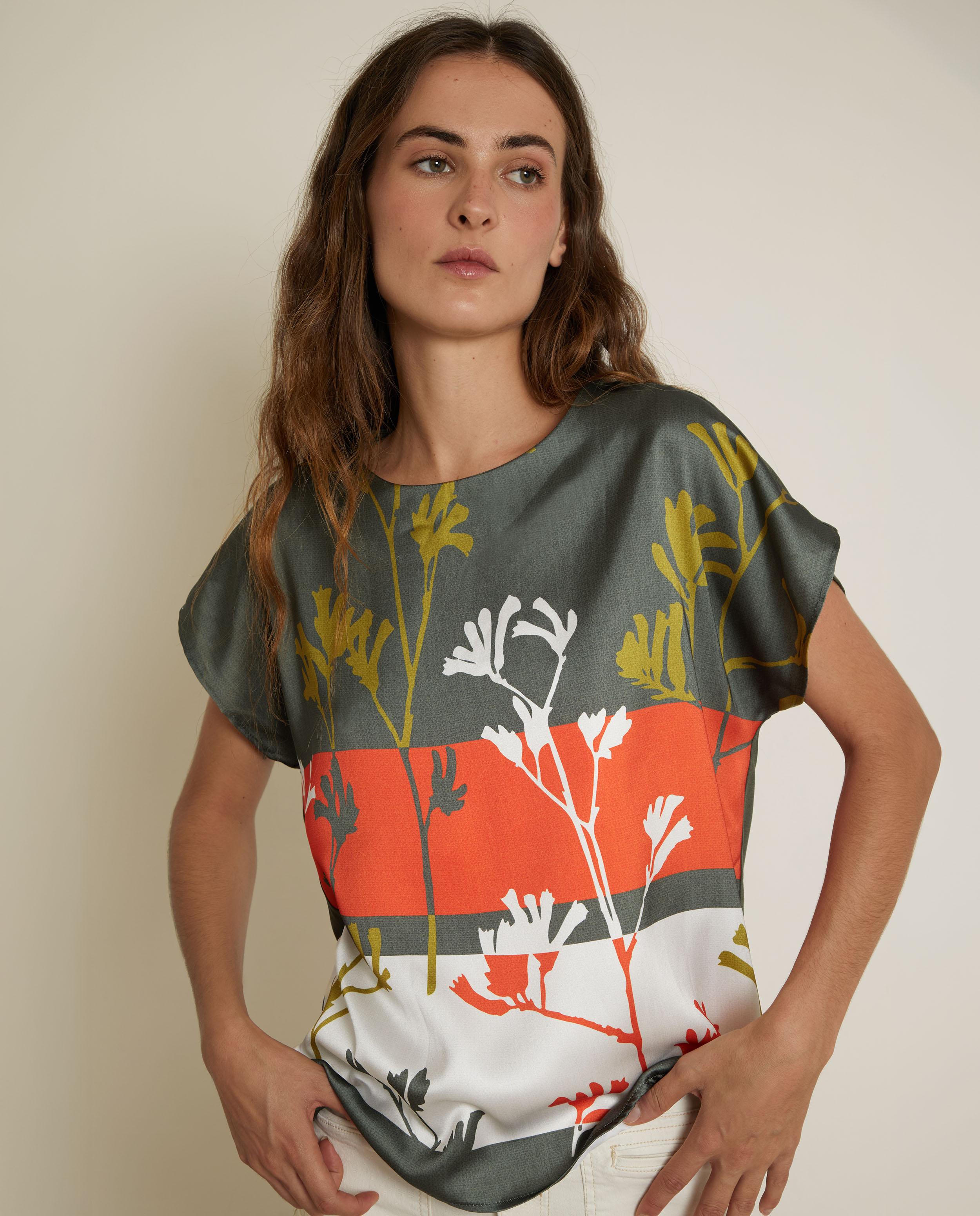 Camiseta de mujer satina con estampado floral - Trucco - Multicolor Multicolor-1