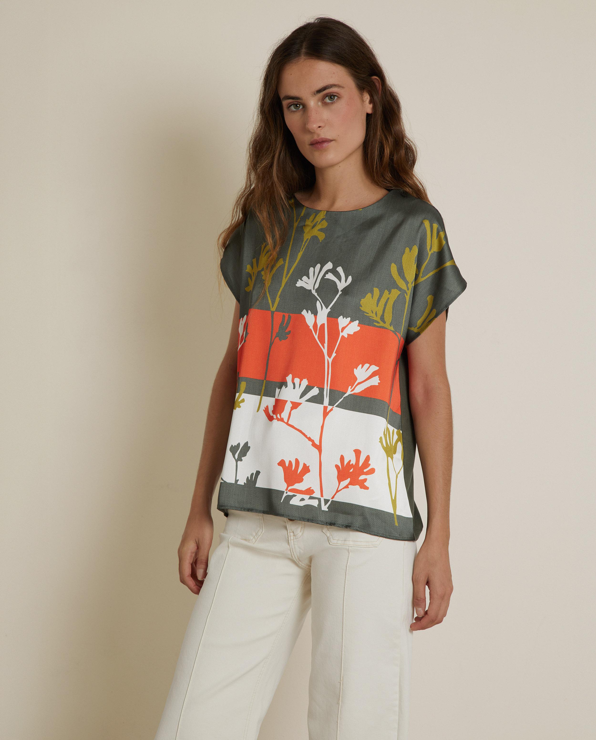 Camiseta de mujer satina con estampado floral - Trucco - Multicolor Multicolor-3