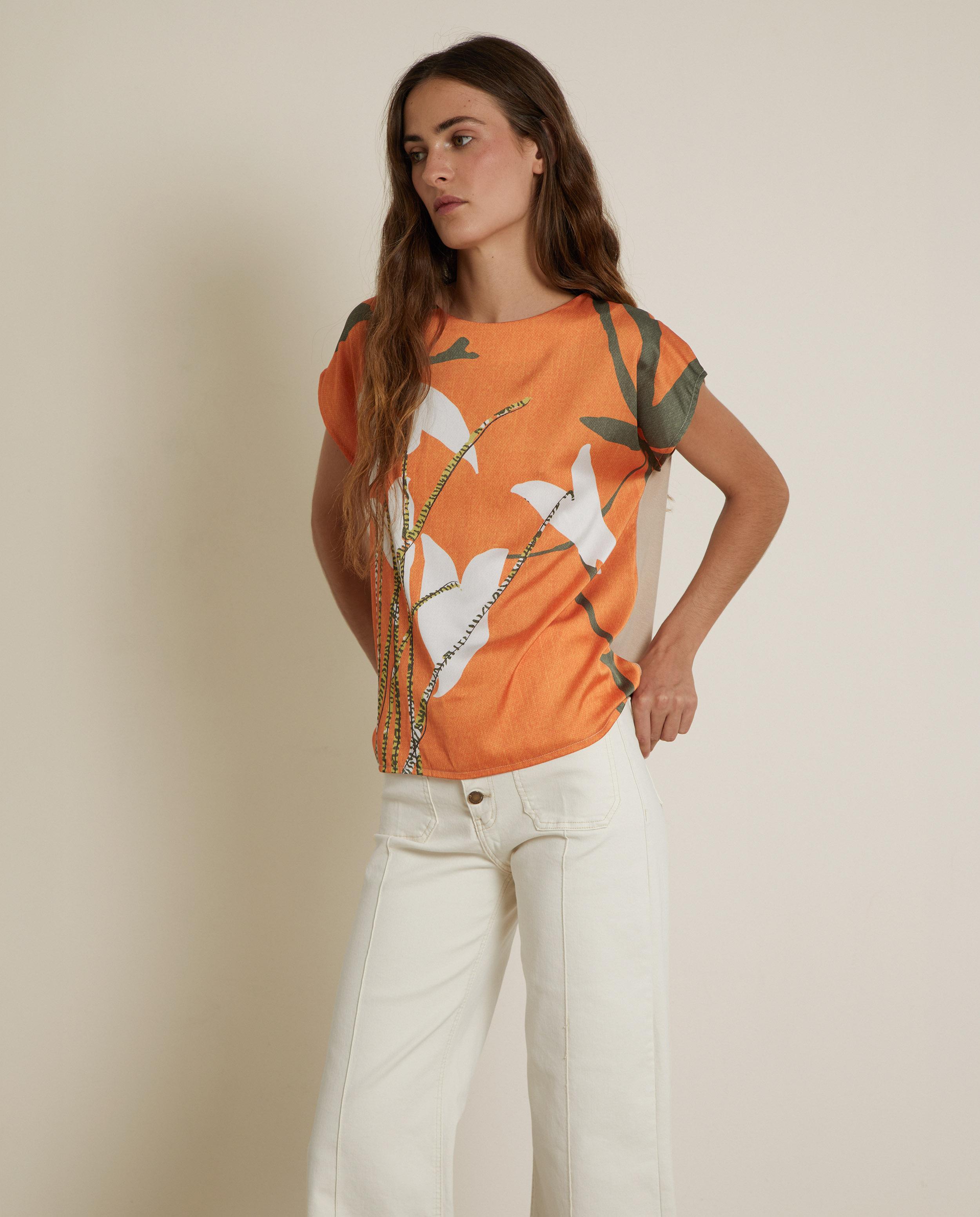 Camiseta de mujer de manga corta estampada - Trucco - Naranja claro Naranja claro-1