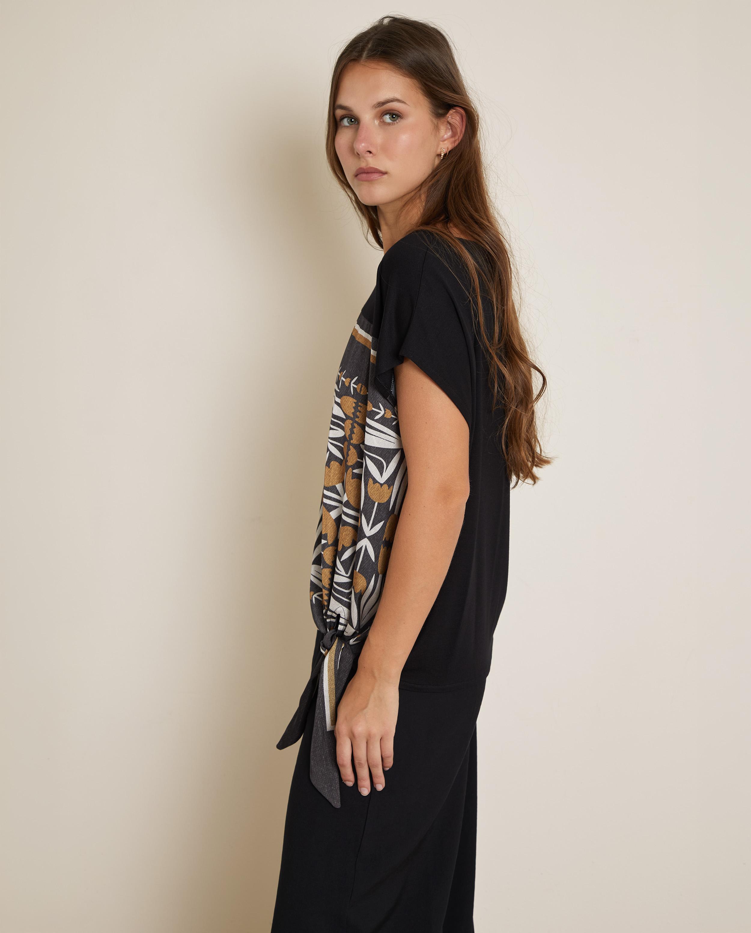 Camiseta de mujer estampada con nudo lateral - Trucco - Negro Negro-2