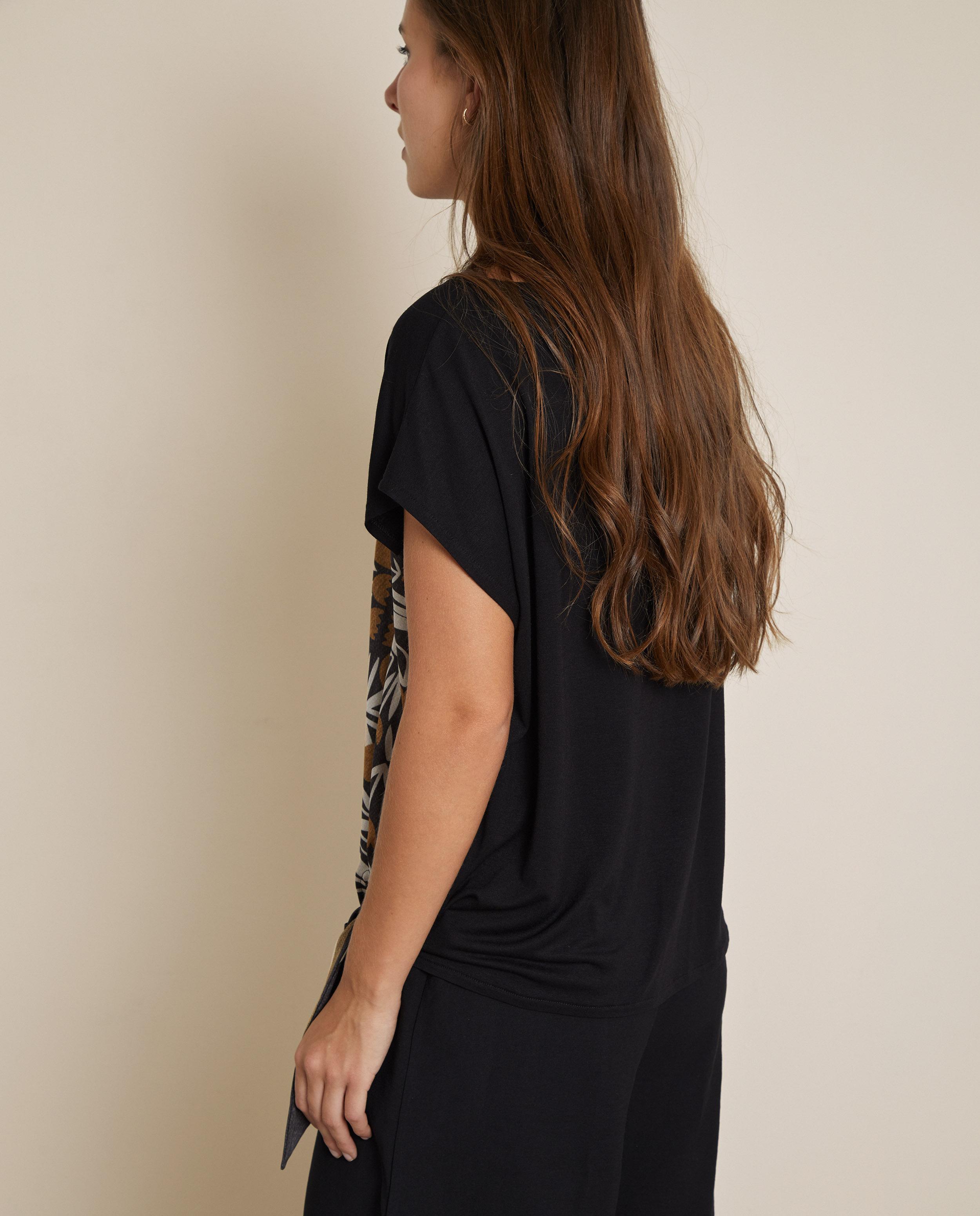 Camiseta de mujer estampada con nudo lateral - Trucco - Negro Negro-3