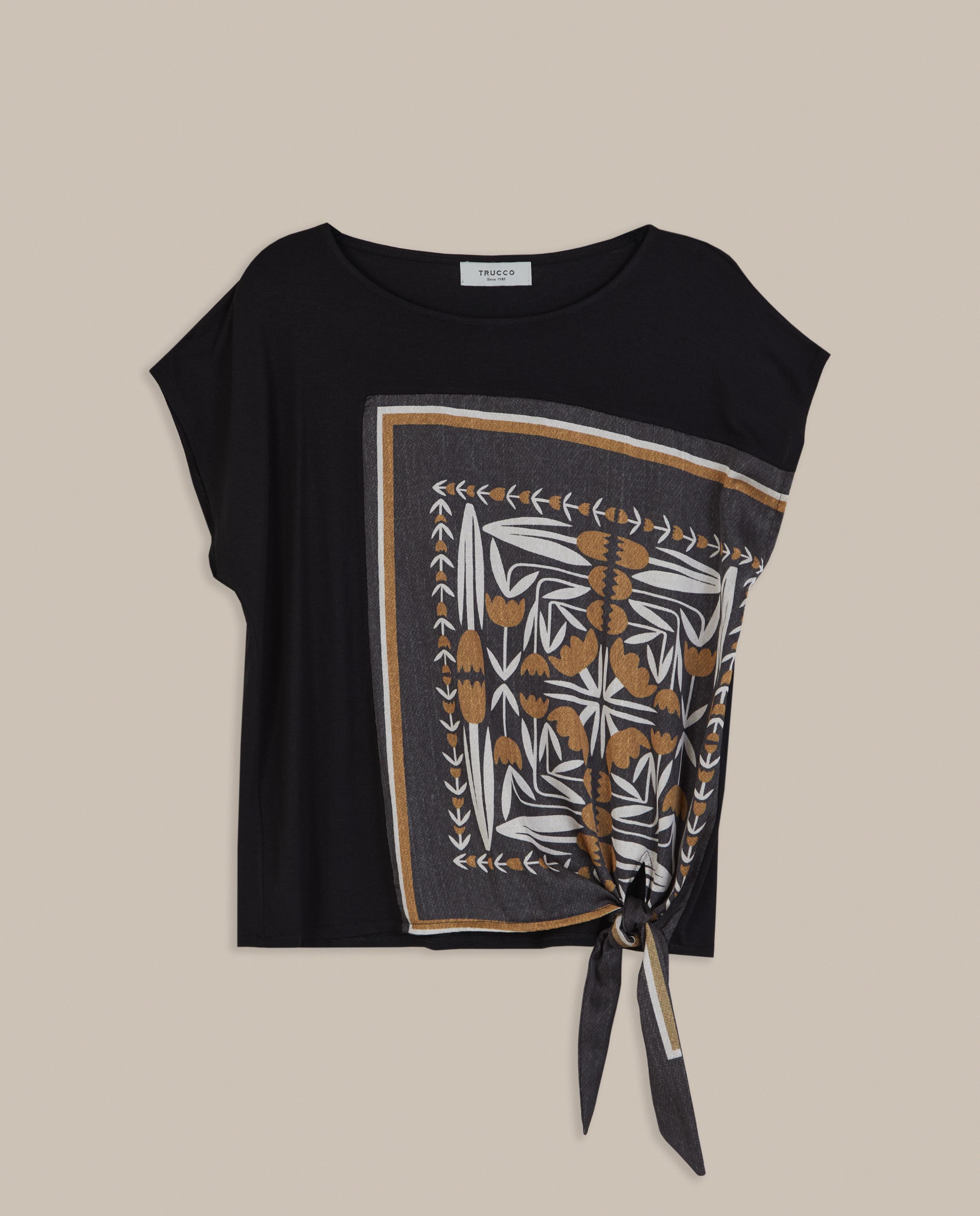 Camiseta de mujer estampada con nudo lateral - Trucco - Negro Negro-4