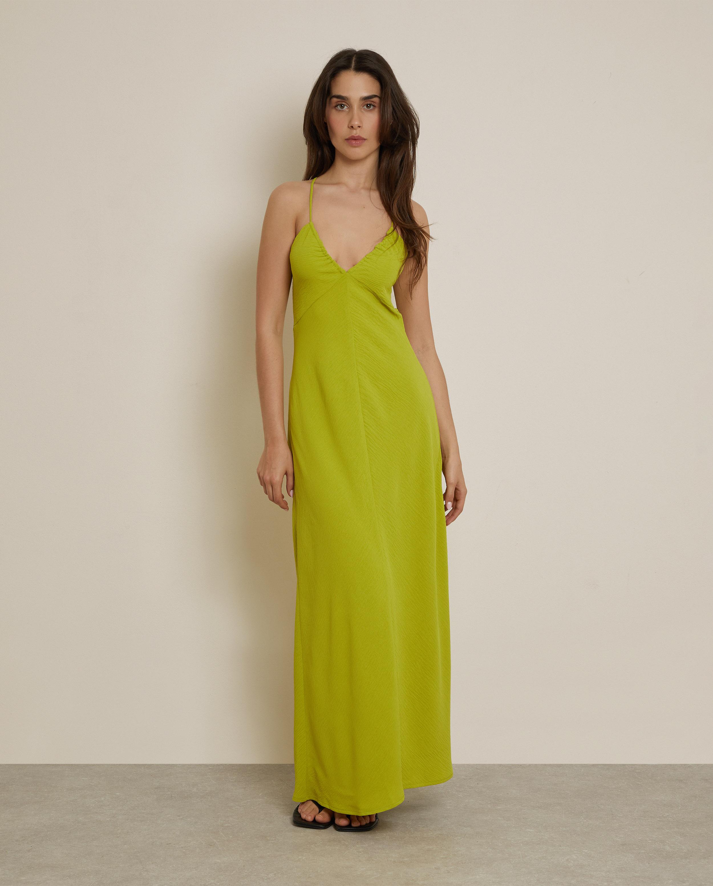 Vestido largo con escote en v y espalda cruzada - Trucco - Lima Lima-1