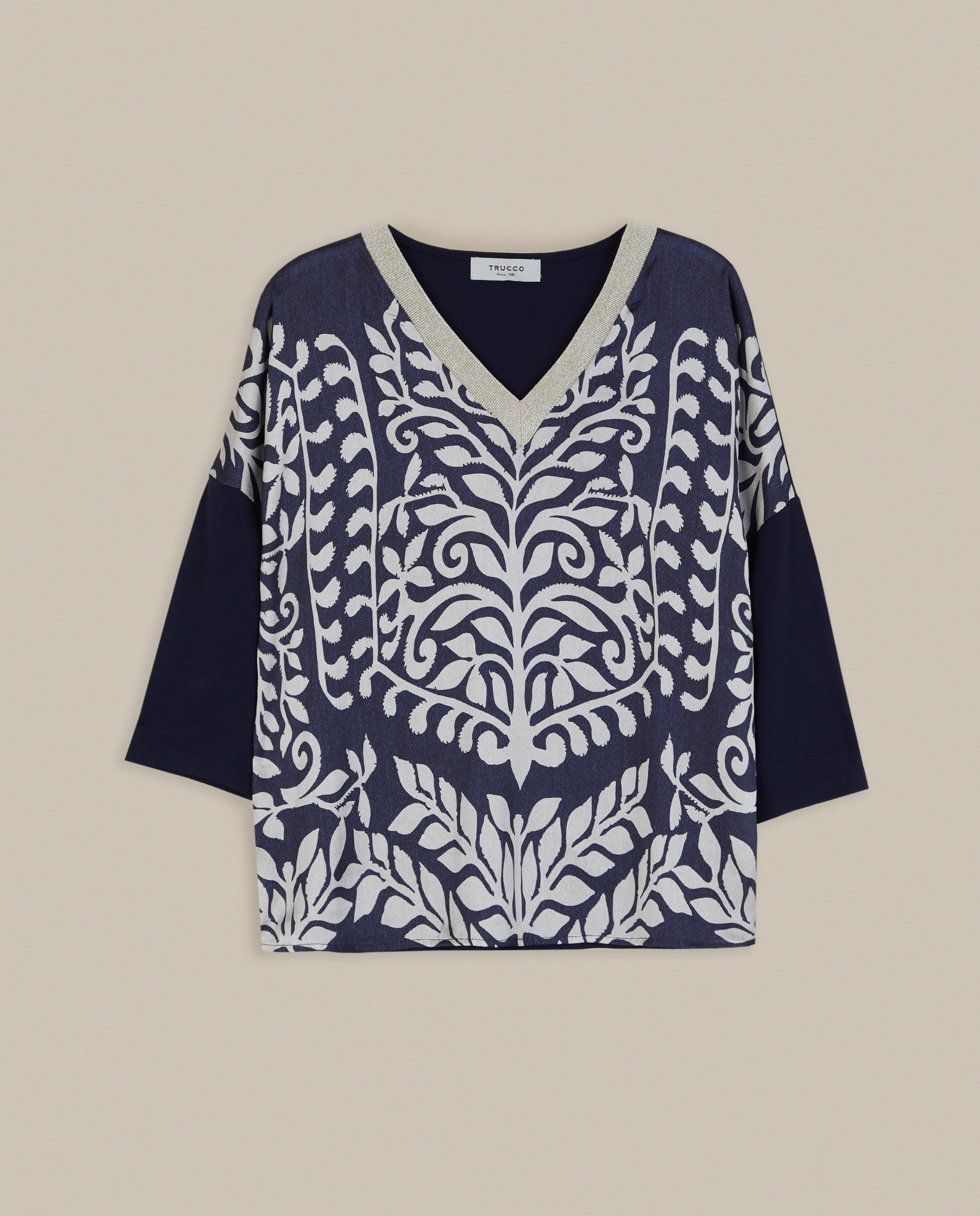 Camiseta de mujer estampada de manga francesa - Trucco - Azul marino Azul marino-4