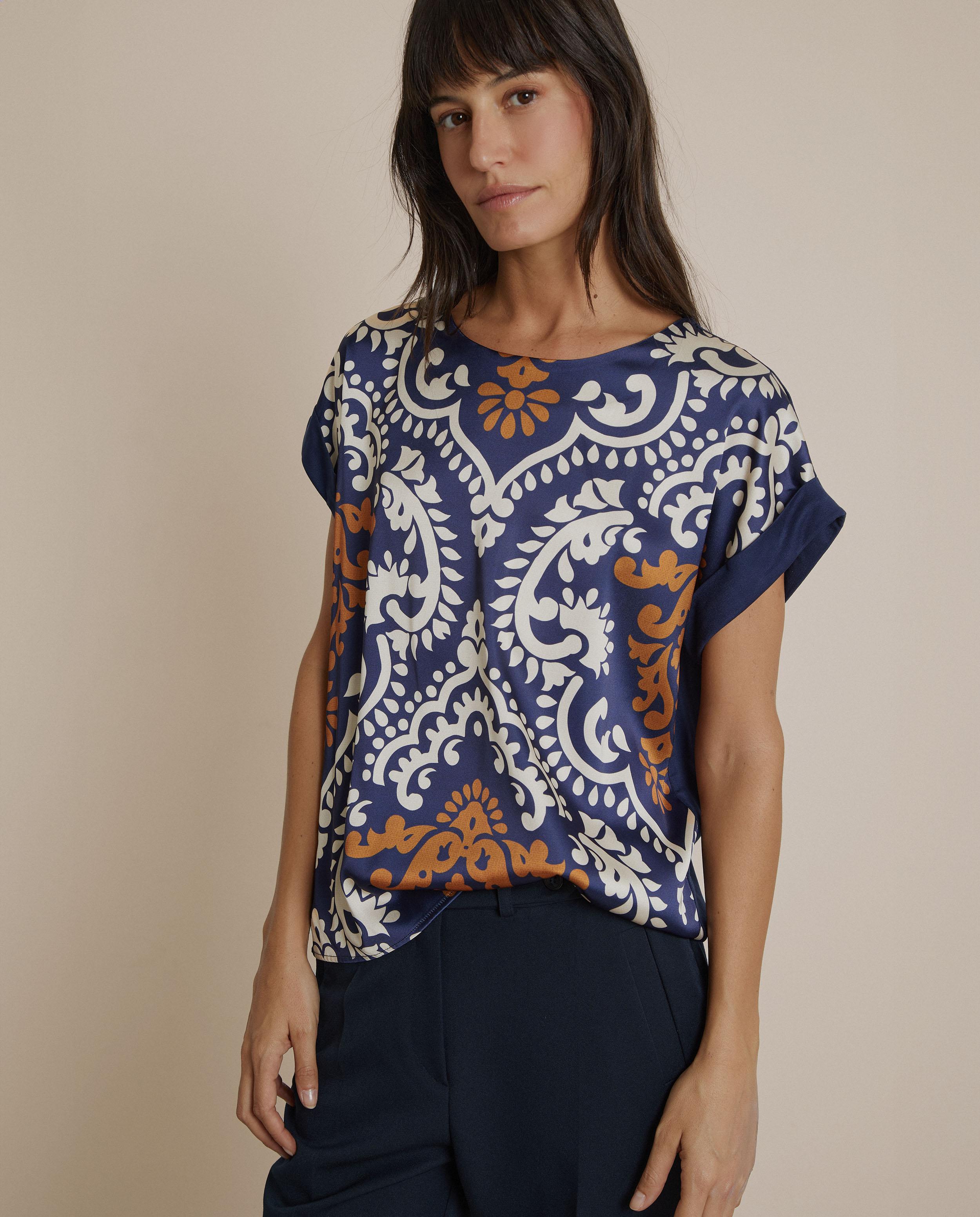 Camiseta de mujer fluída con estampado - Trucco - Azul Cobalto Azul Cobalto-1