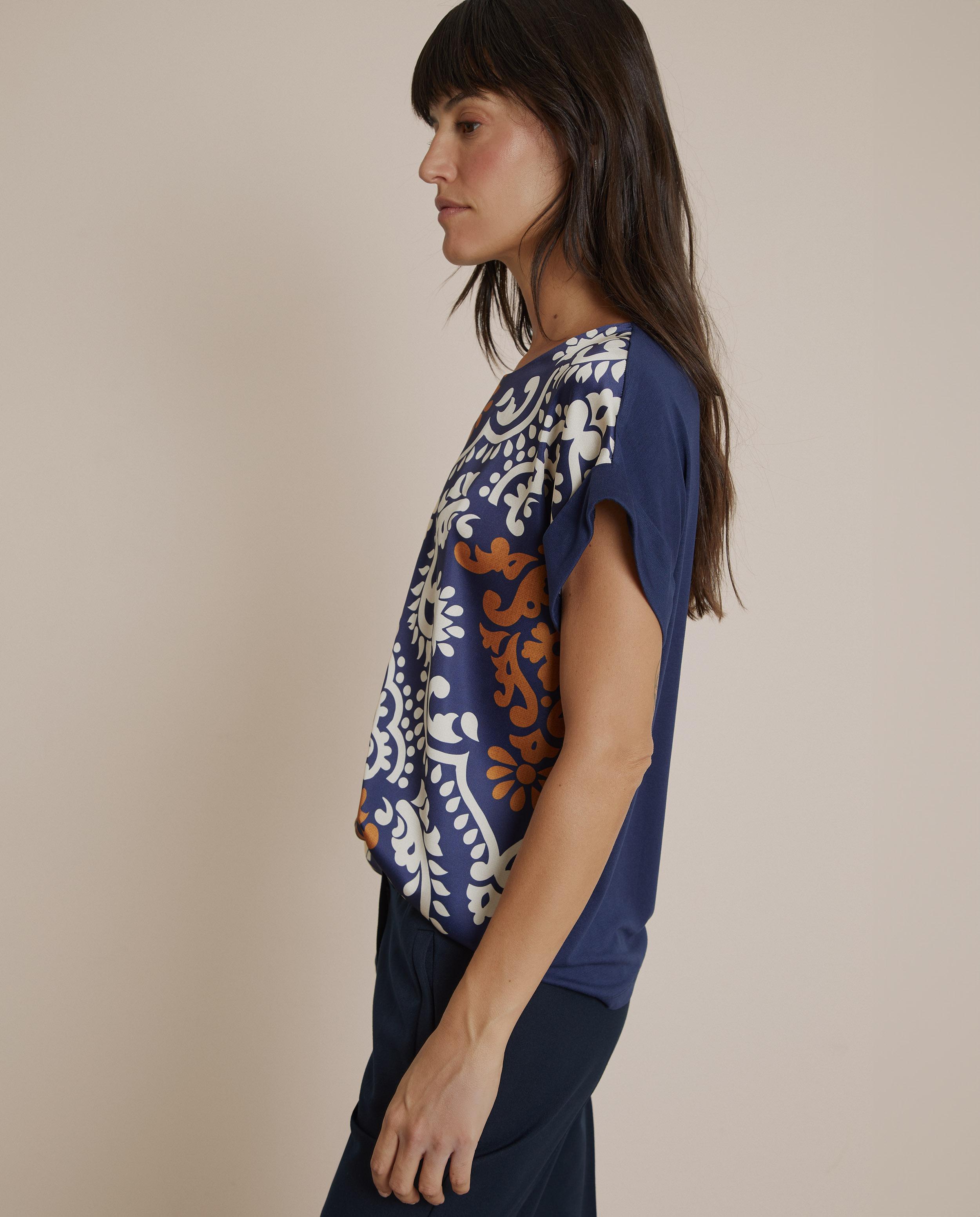 Camiseta de mujer fluída con estampado - Trucco - Azul Cobalto Azul Cobalto-3