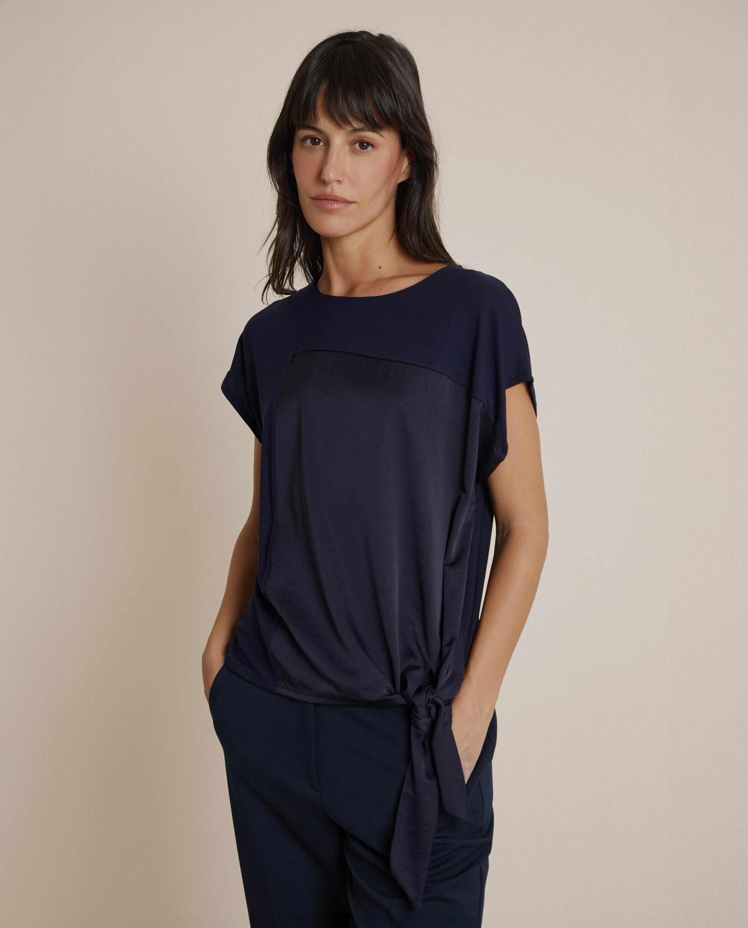 Camiseta de mujer de manga corta con detalle de nudo - Trucco - Azul marino Azul marino-1