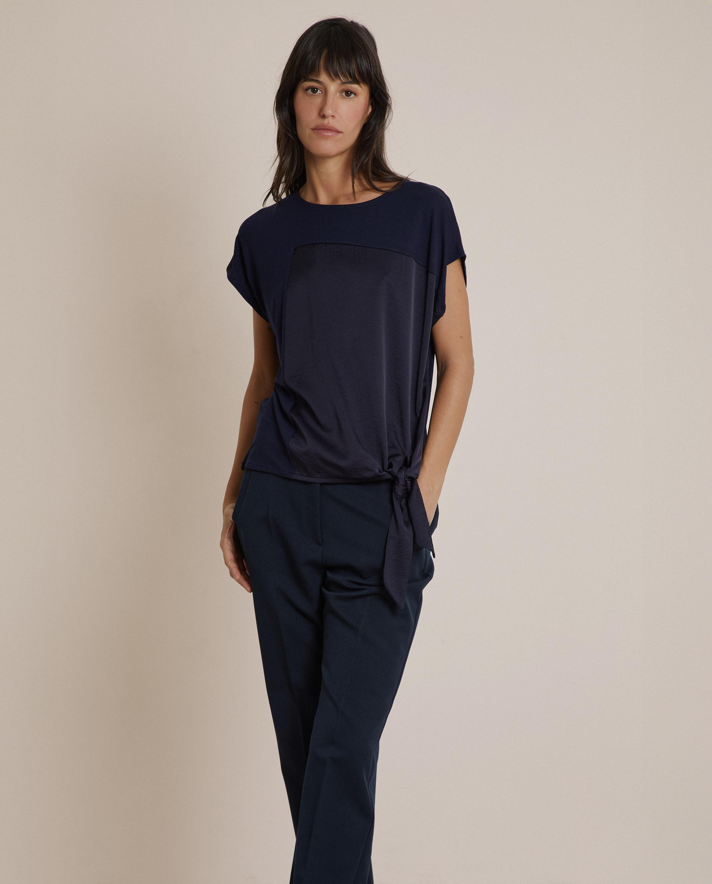 Camiseta de mujer de manga corta con detalle de nudo - Trucco - Azul marino Azul marino-2