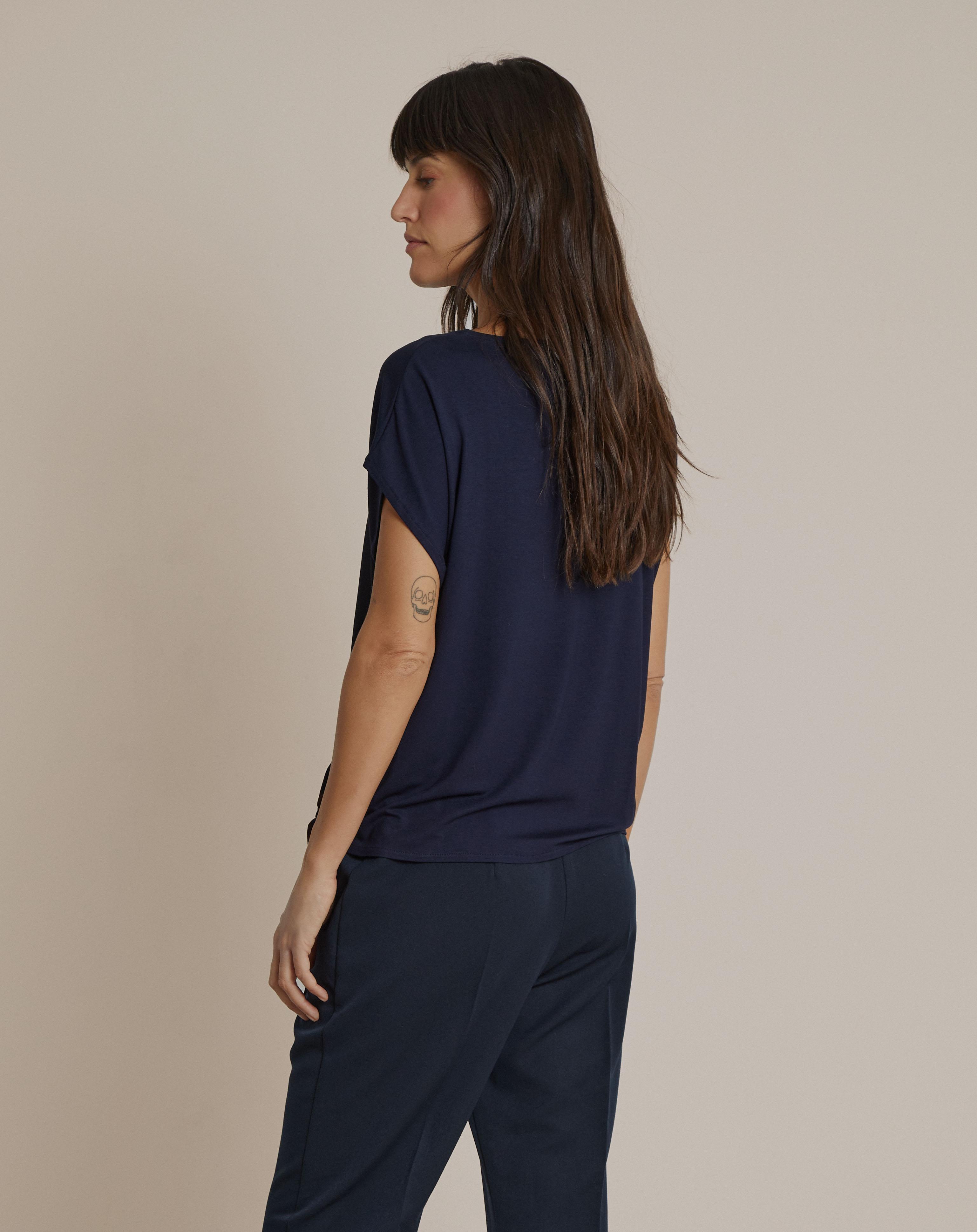Camiseta de mujer de manga corta con detalle de nudo - Trucco - Azul marino Azul marino-3