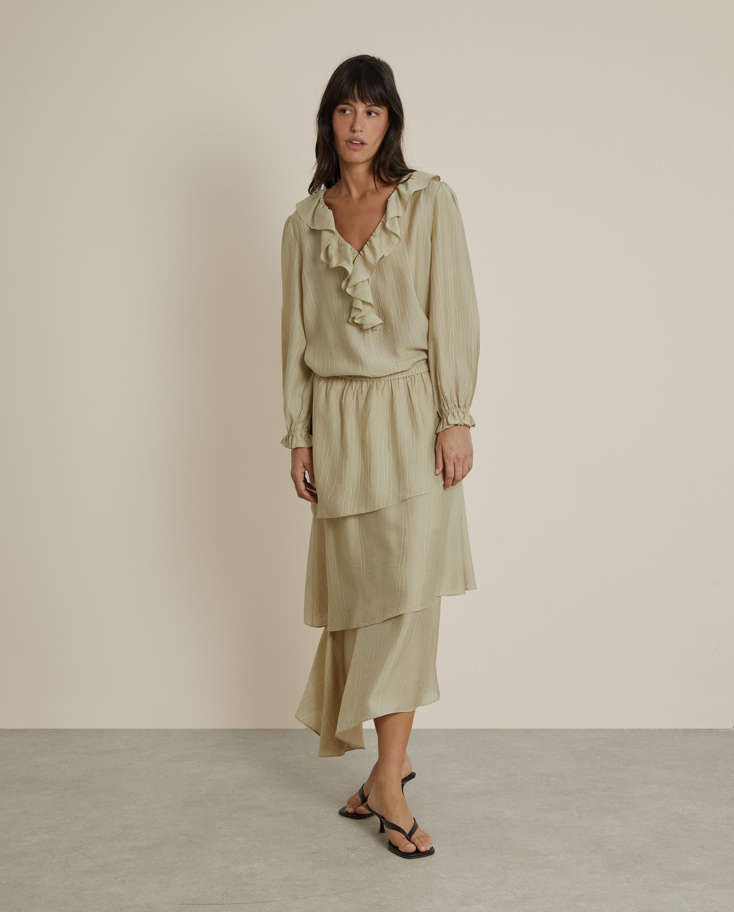 Imagen 0 de Falda midi asimétrica con volantes Beige