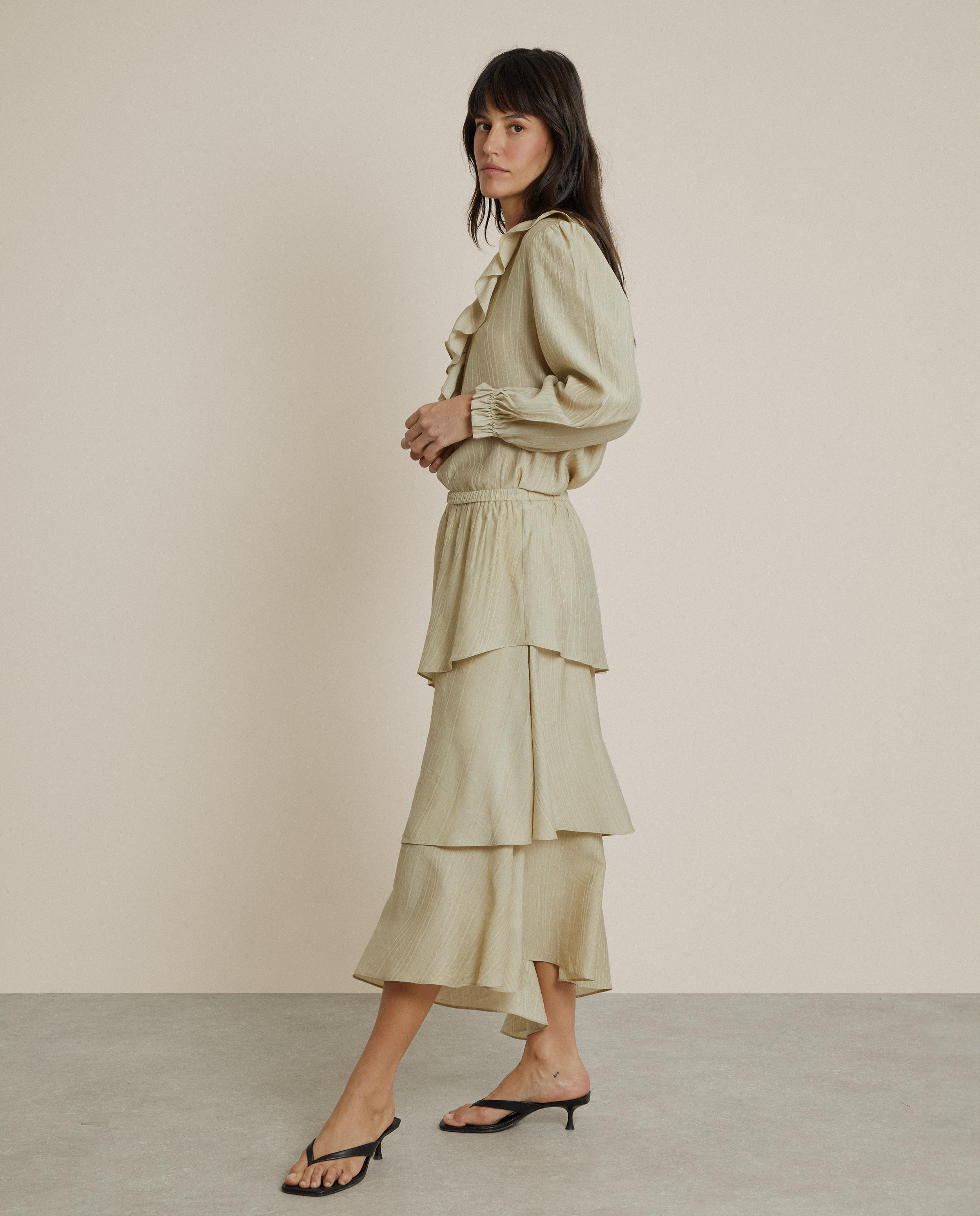 Falda midi asimétrica con volantes - Trucco - Beige Beige-2