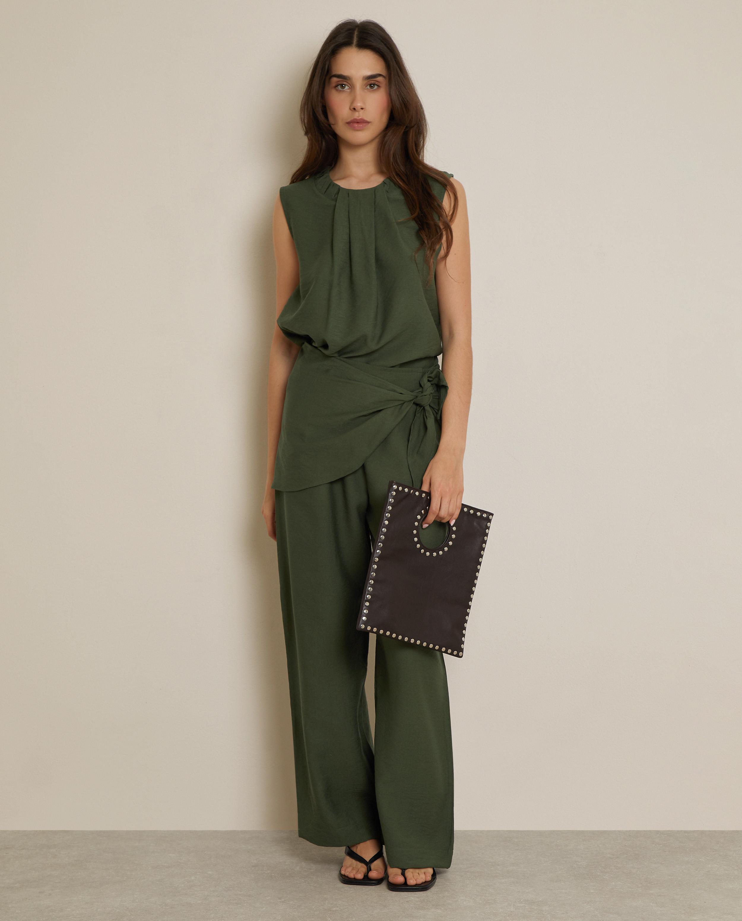 Pantalón ancho de mujer estilo pareo - Trucco - Musgo Musgo-1