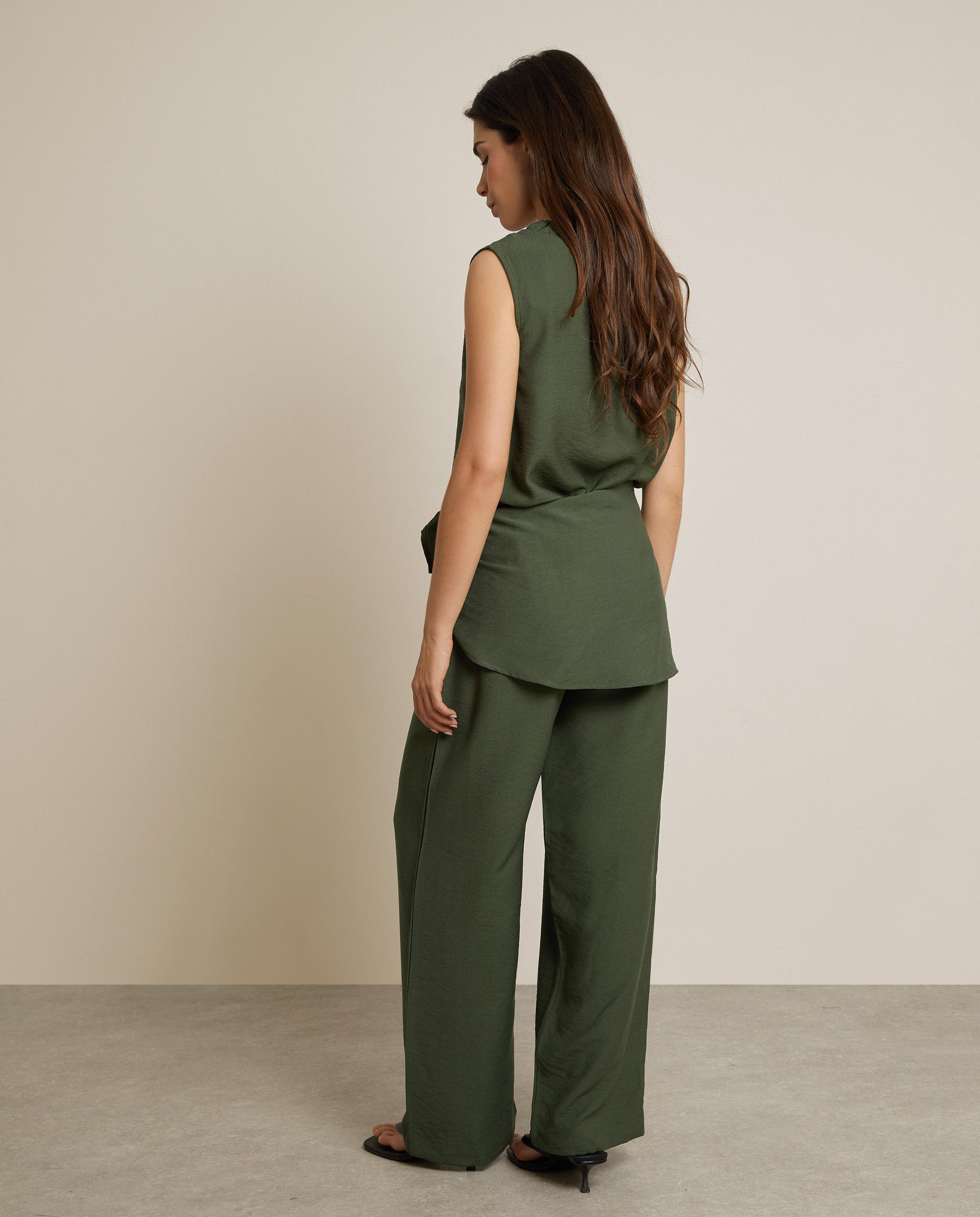 Pantalón ancho de mujer estilo pareo - Trucco - Musgo Musgo-2