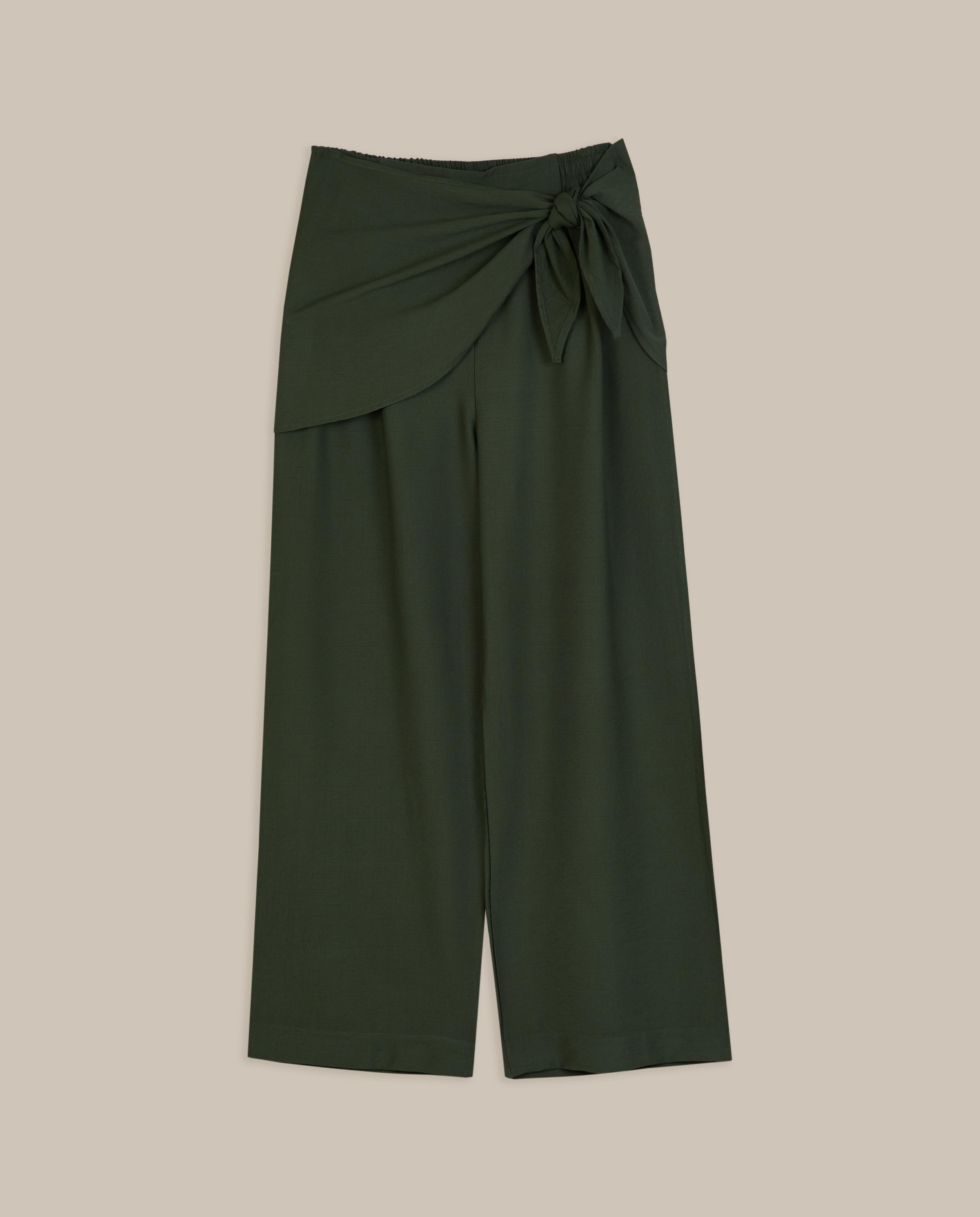Pantalón ancho de mujer estilo pareo - Trucco - Musgo Musgo-4