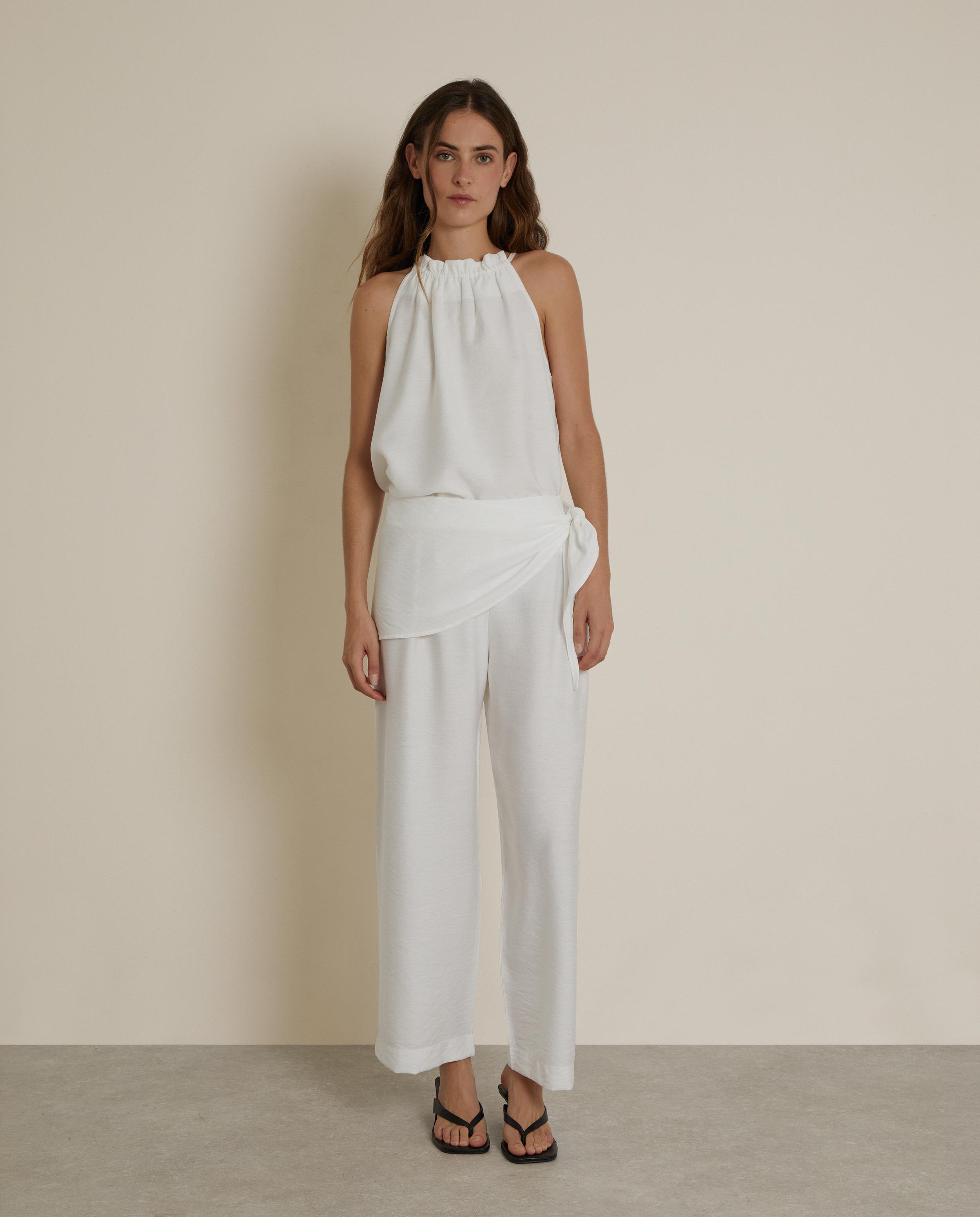 Pantalón ancho de mujer estilo pareo - Trucco - Blanco Blanco-1